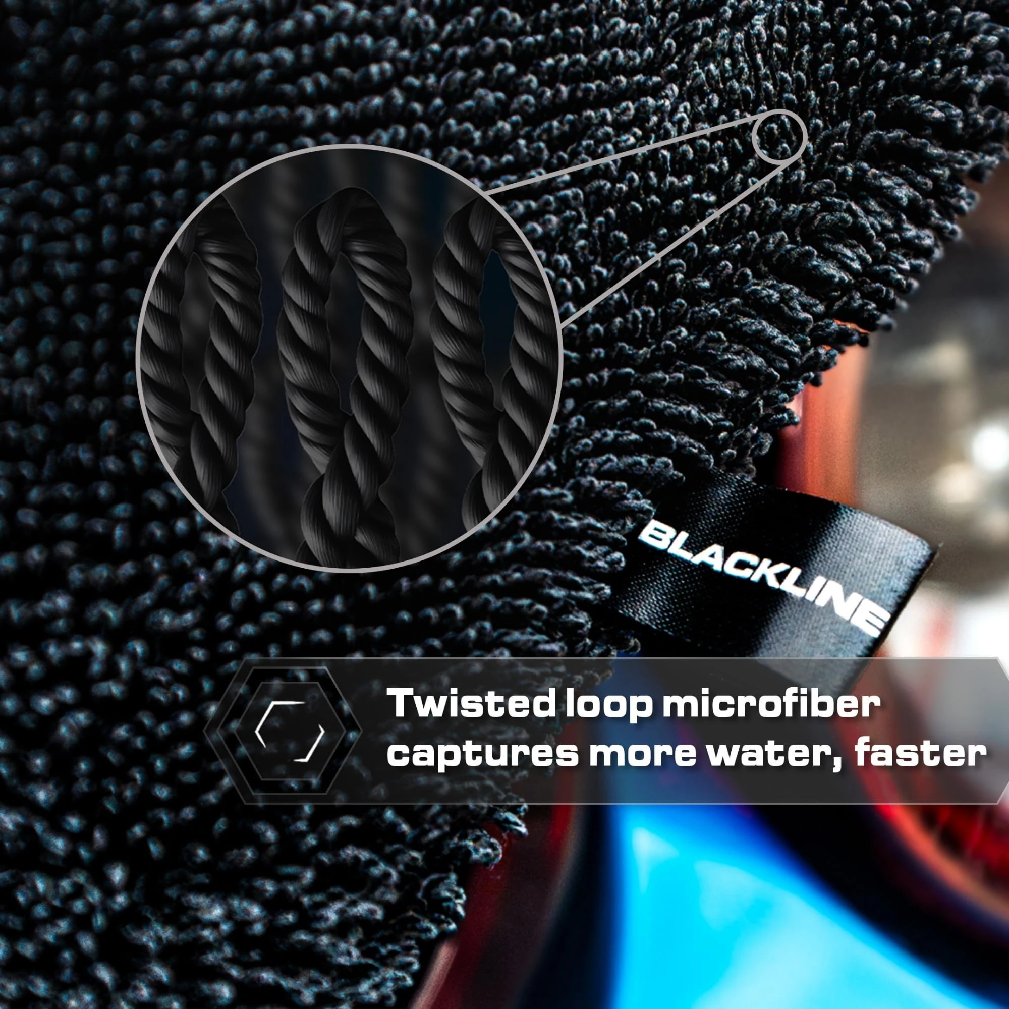 Blackline Microfiber Car Drying Towel 24"x36", 1300GSM Twisted Loop | Twisted Loop microfiber dries your car in one pass-1300 product photo, view 6 of 15