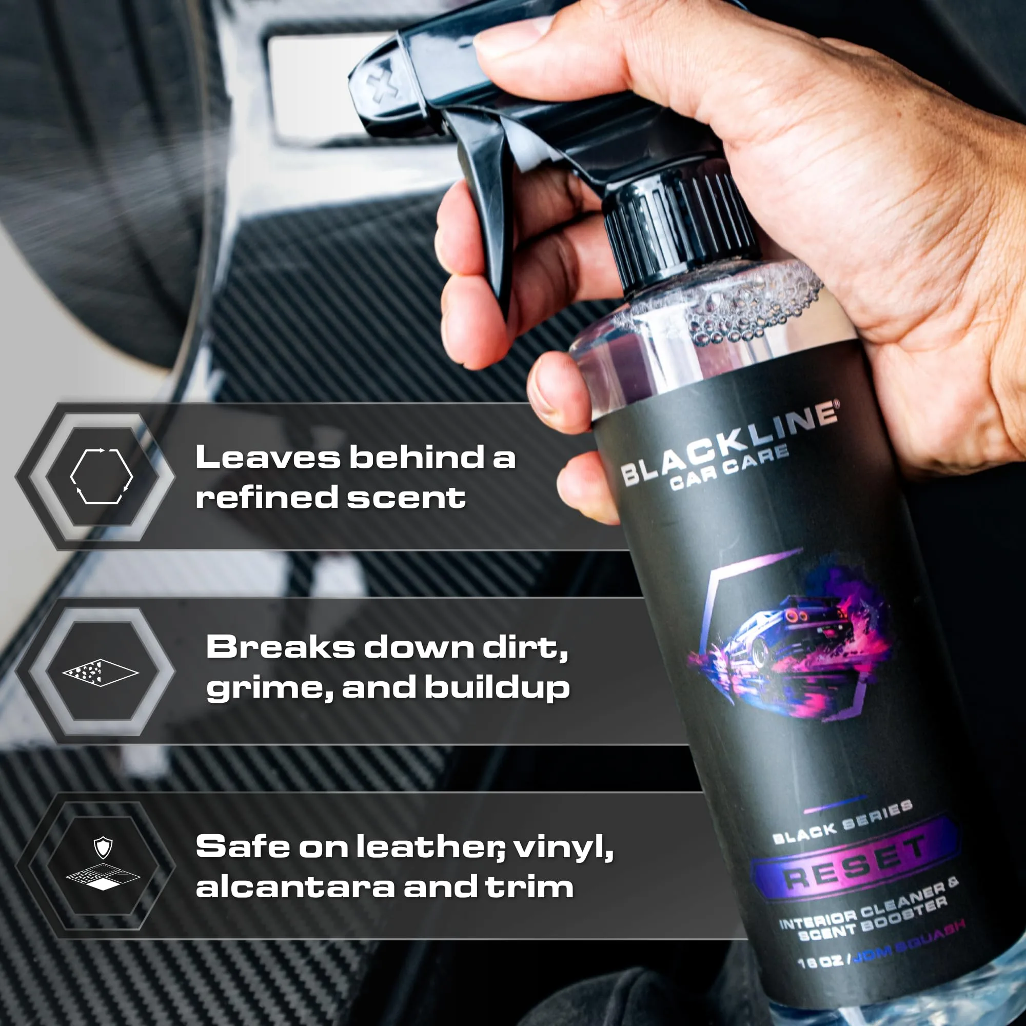Blackline Reset Interior Car Cleaner & Deodorizer Spray - Dark Ice | pH-neutral high-foam formula deep-cleans & deodorizes le product photo, view 12 of 15
