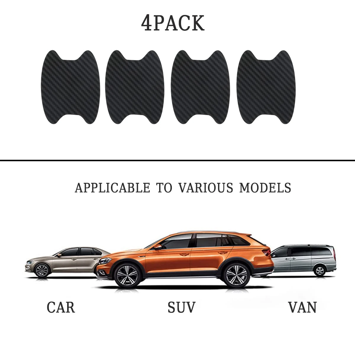 Blilo 4PCS Carbon Fiber Car Door Cup Protector Films, Black | non-marking protective layer, paint-covering barrier, fits most product photo, view 5 of 15
