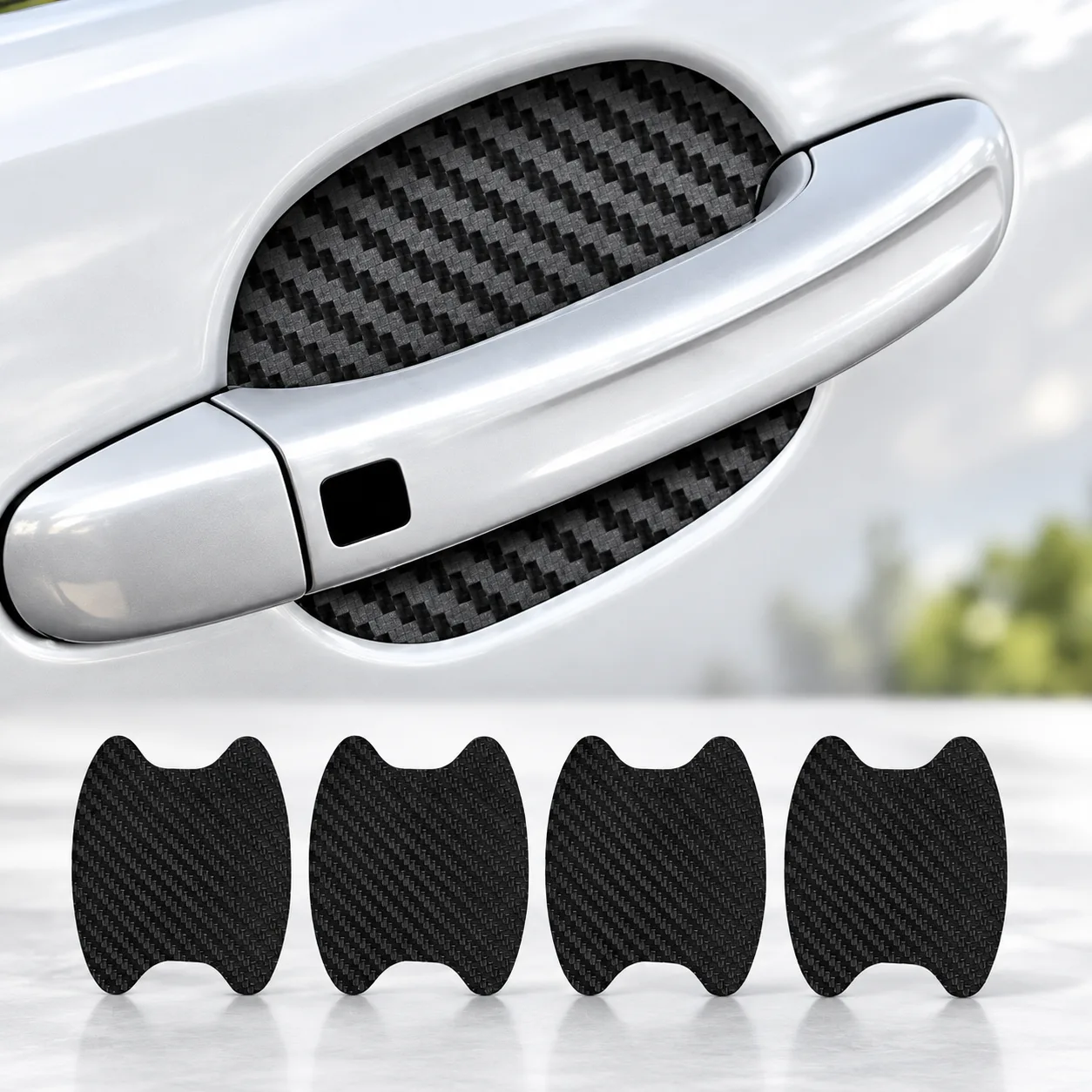 Blilo 4PCS Carbon Fiber Car Door Cup Protector Films, Black | non-marking protective layer, paint-covering barrier, fits most product photo, view 9 of 15