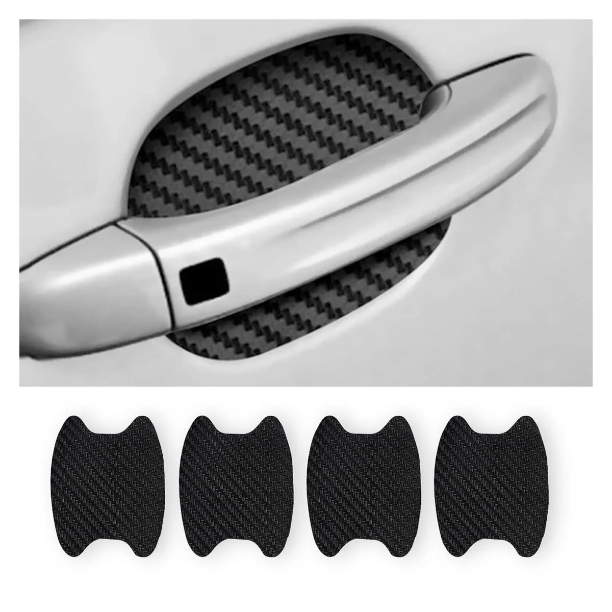 Blilo 4PCS Carbon Fiber Car Door Cup Protector Films, Black | non-marking protective layer, paint-covering barrier, fits most product photo, view 10 of 15