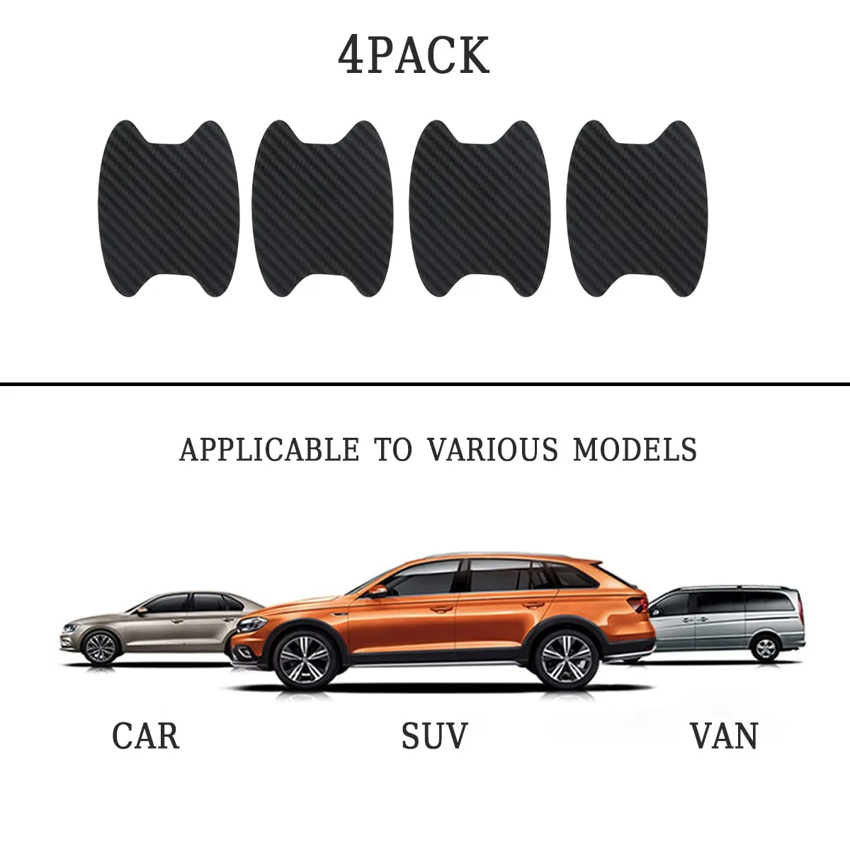 Blilo 4PCS Carbon Fiber Car Door Cup Protector Films, Black | non-marking protective layer, paint-covering barrier, fits most product photo, view 12 of 15