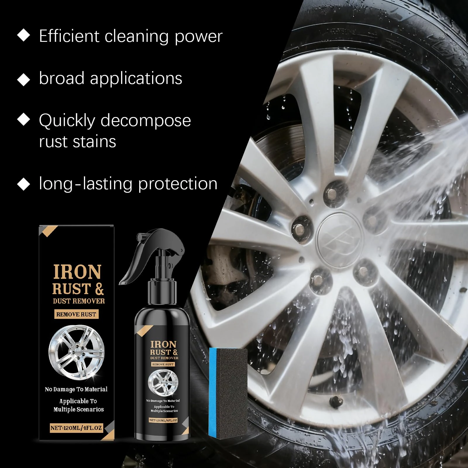 BlueBouff Car Wheel Cleaning Spray, Rust Remover Spray, Iron Aluminium Remover, Powerful Stain Removal, for Cars, Trucks, Mot product photo, view 5 of 17