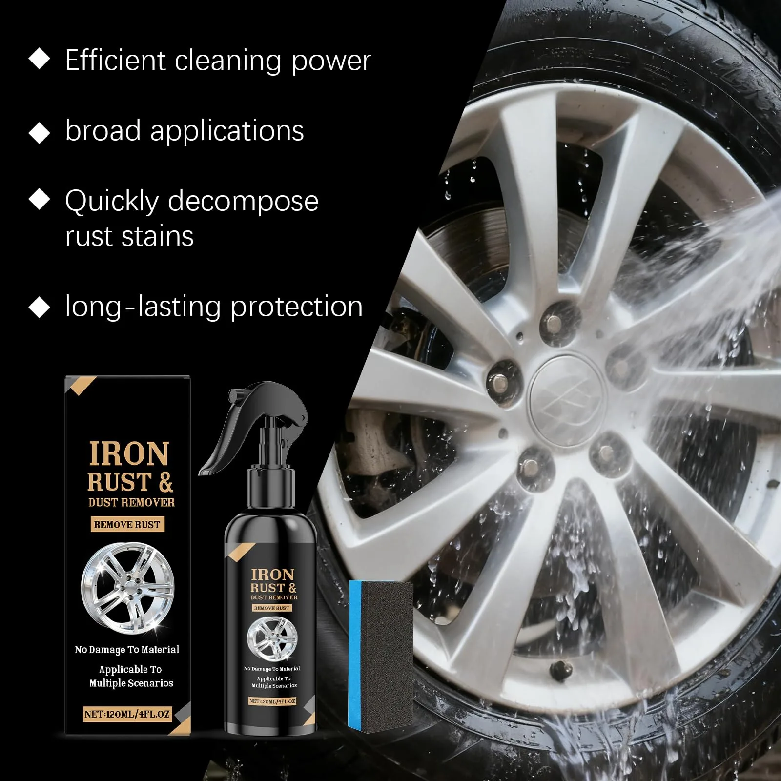 BlueBouff Car Wheel Cleaning Spray, Rust Remover Spray, Iron Aluminium Remover, Powerful Stain Removal, for Cars, Trucks, Mot product photo, view 13 of 17