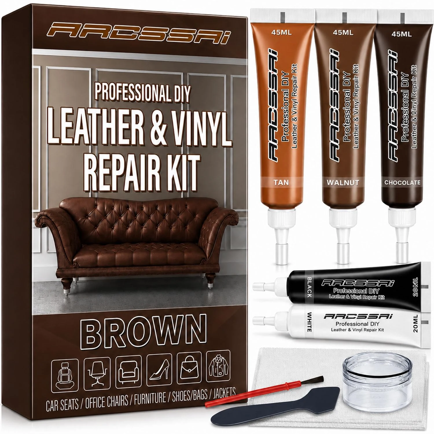 Brown Leather Repair Kit for Furniture & Couches, Car Seat supplied product image