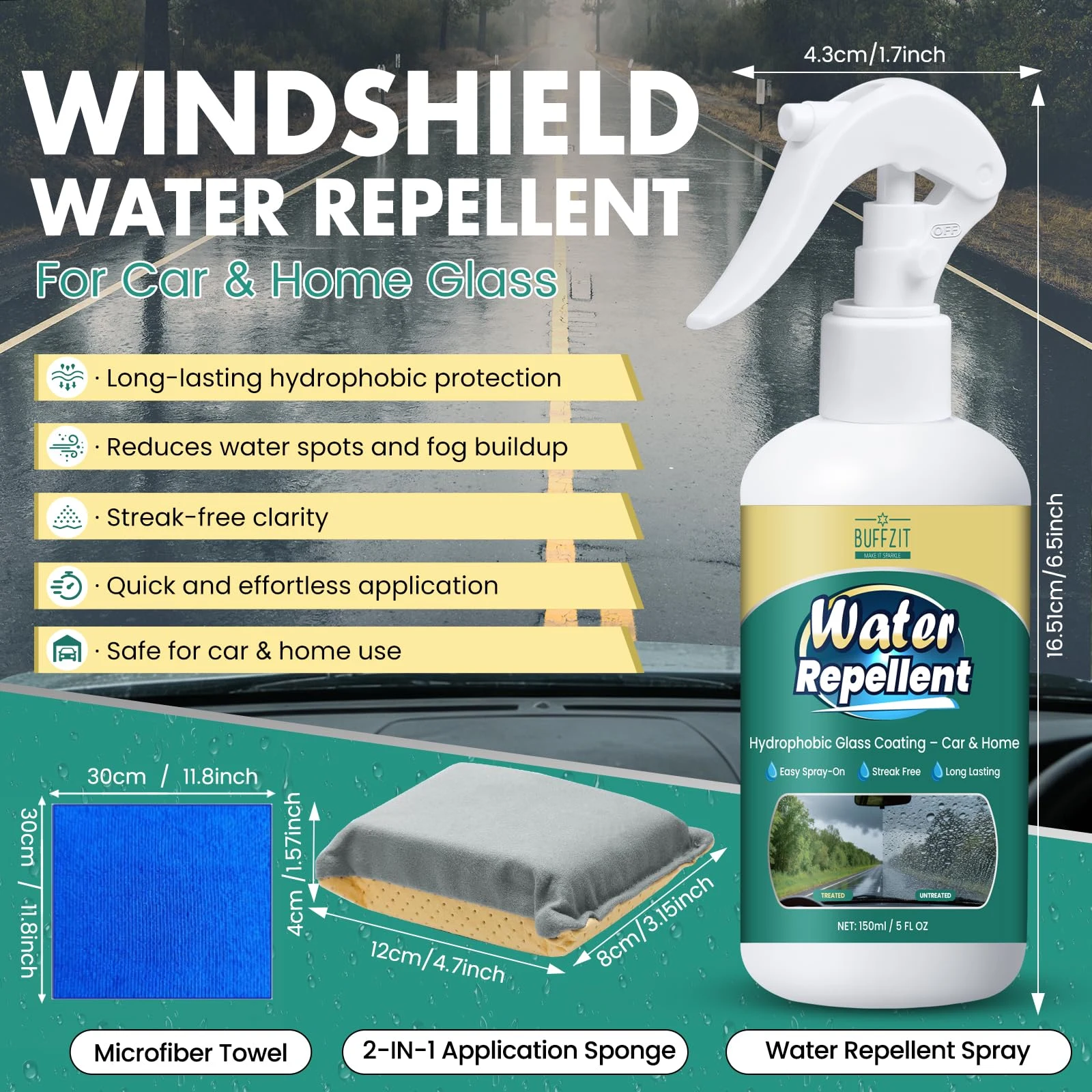 BUFFZIT Glass Water Repellent Spray product photo, view 6 of 7