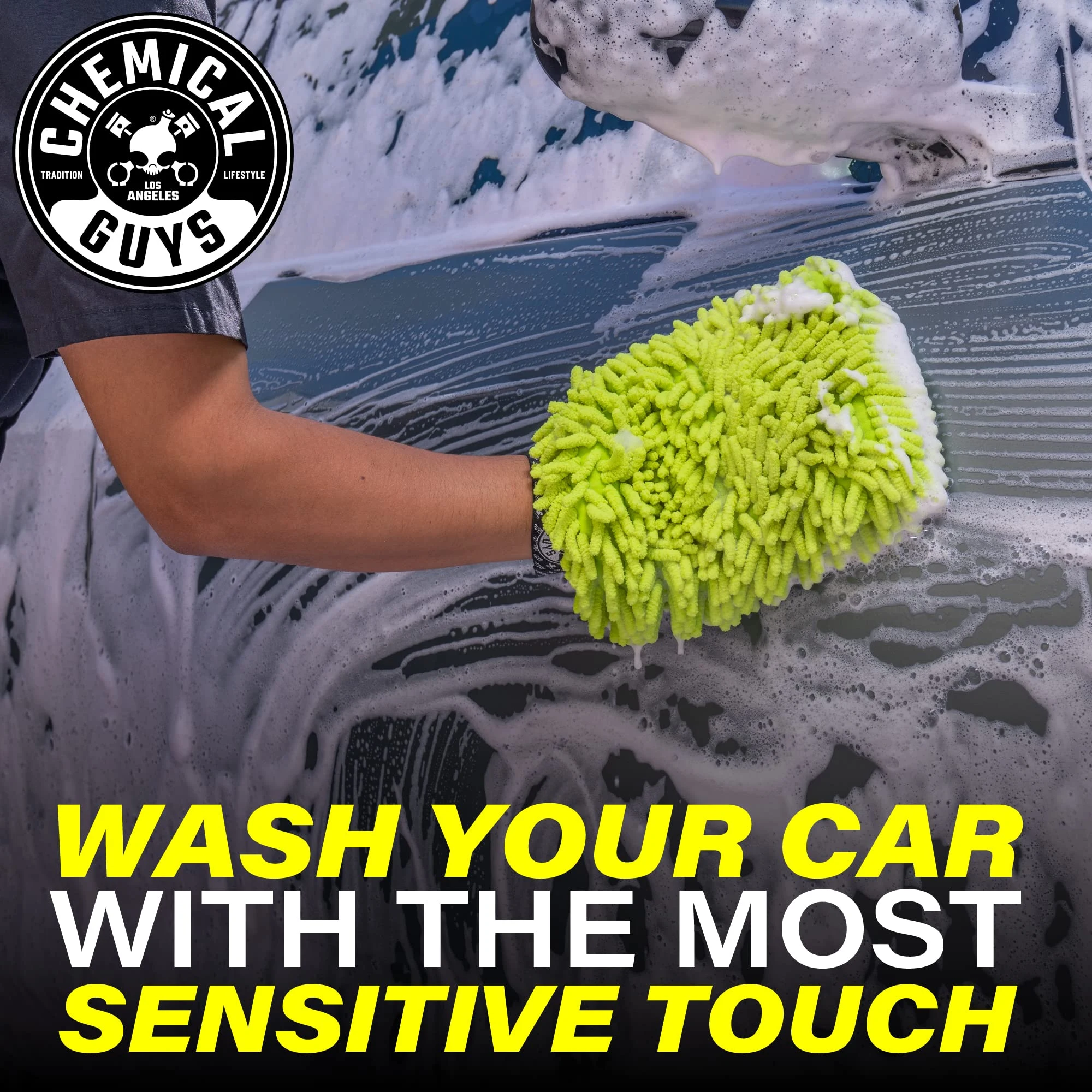 Chemical Guys Chenille Microfiber Wash Mitt for Cars, Lime Green, Single product photo, view 5 of 7