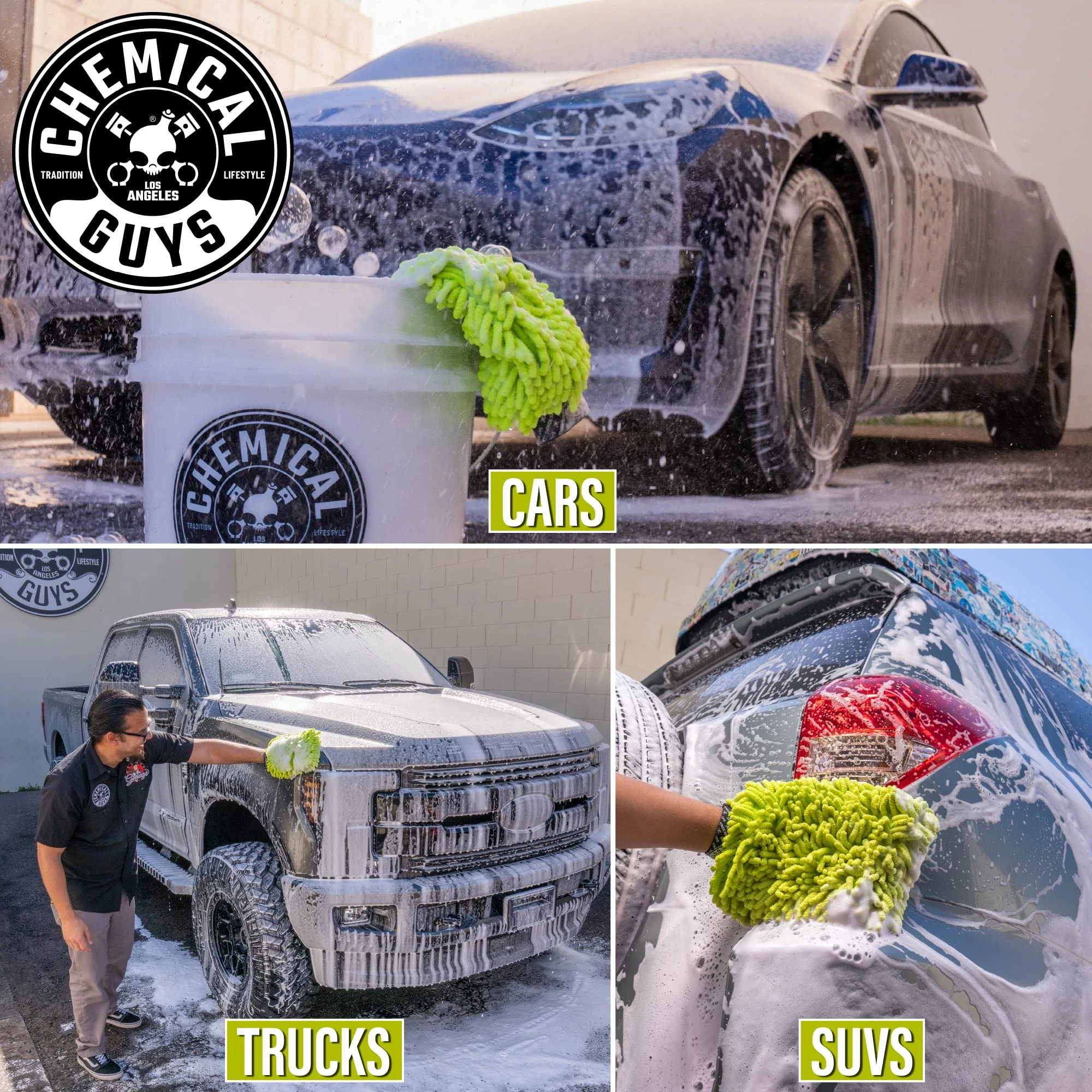 Chemical Guys Chenille Microfiber Wash Mitt for Cars, Lime Green, Single product photo, view 6 of 7