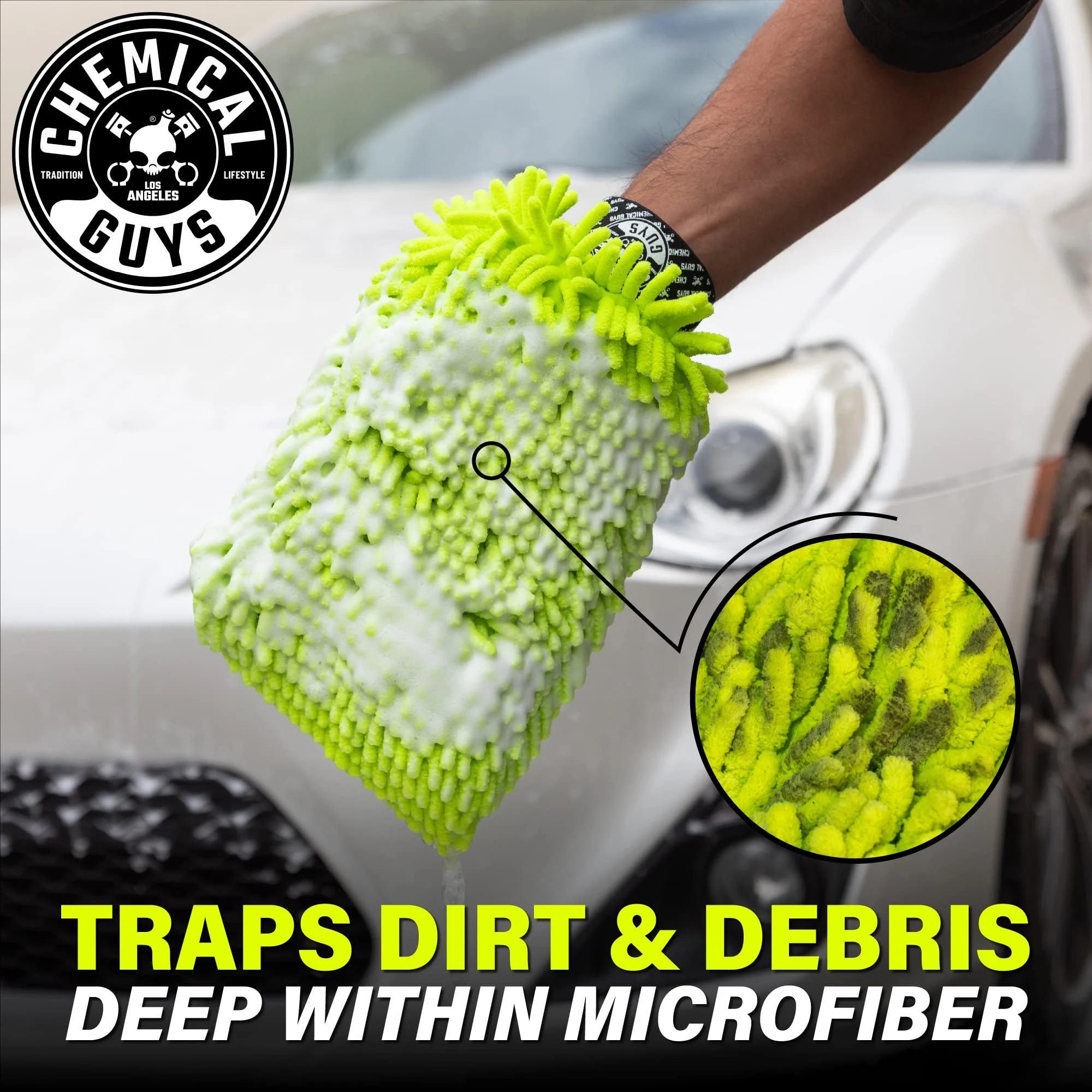 Chemical Guys Chenille Microfiber Wash Mitt for Cars, Lime Green, Single product photo, view 7 of 7