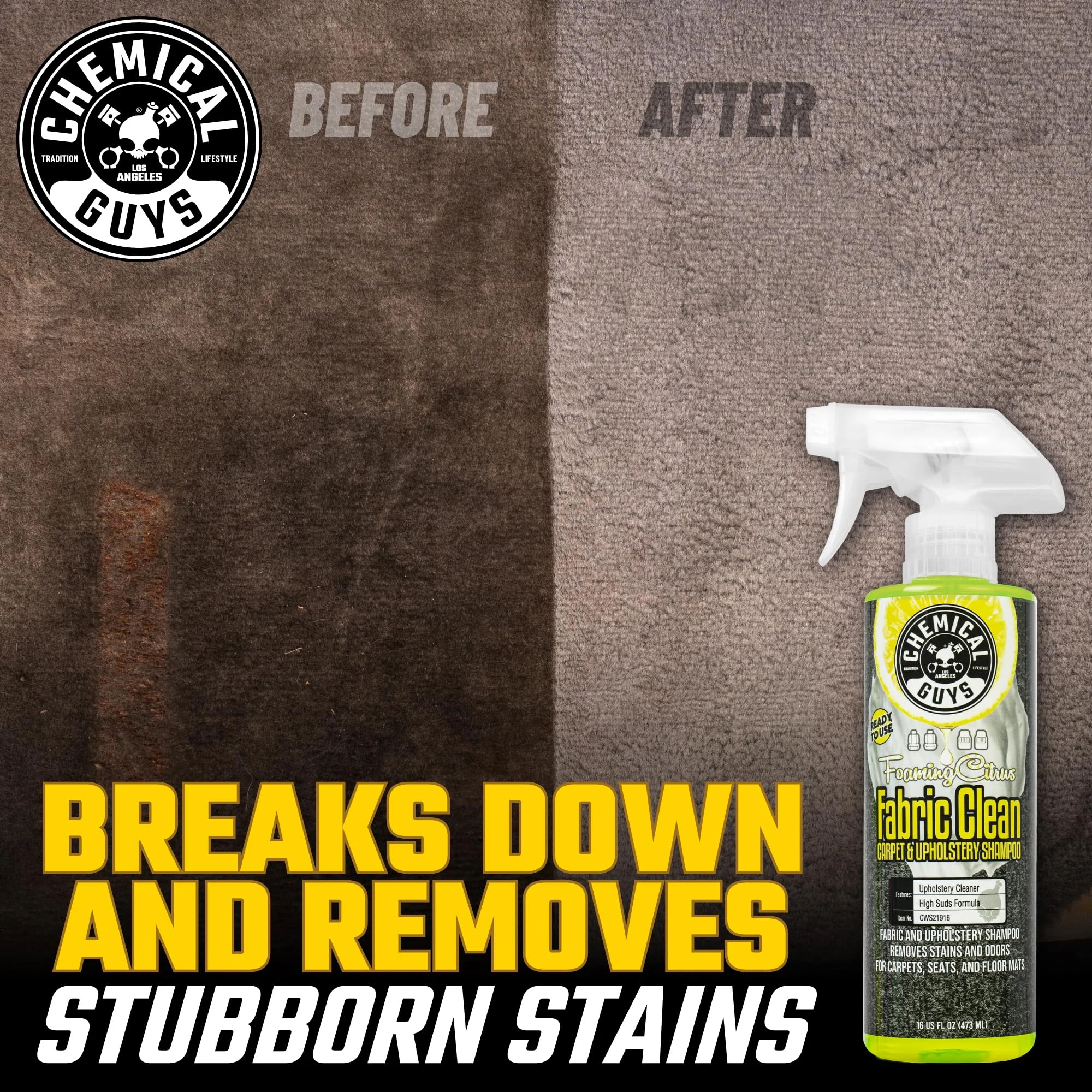 Chemical Guys Citrus Fabric & Carpet Cleaner Spray with Brush Kit, 16 oz product photo, view 5 of 8