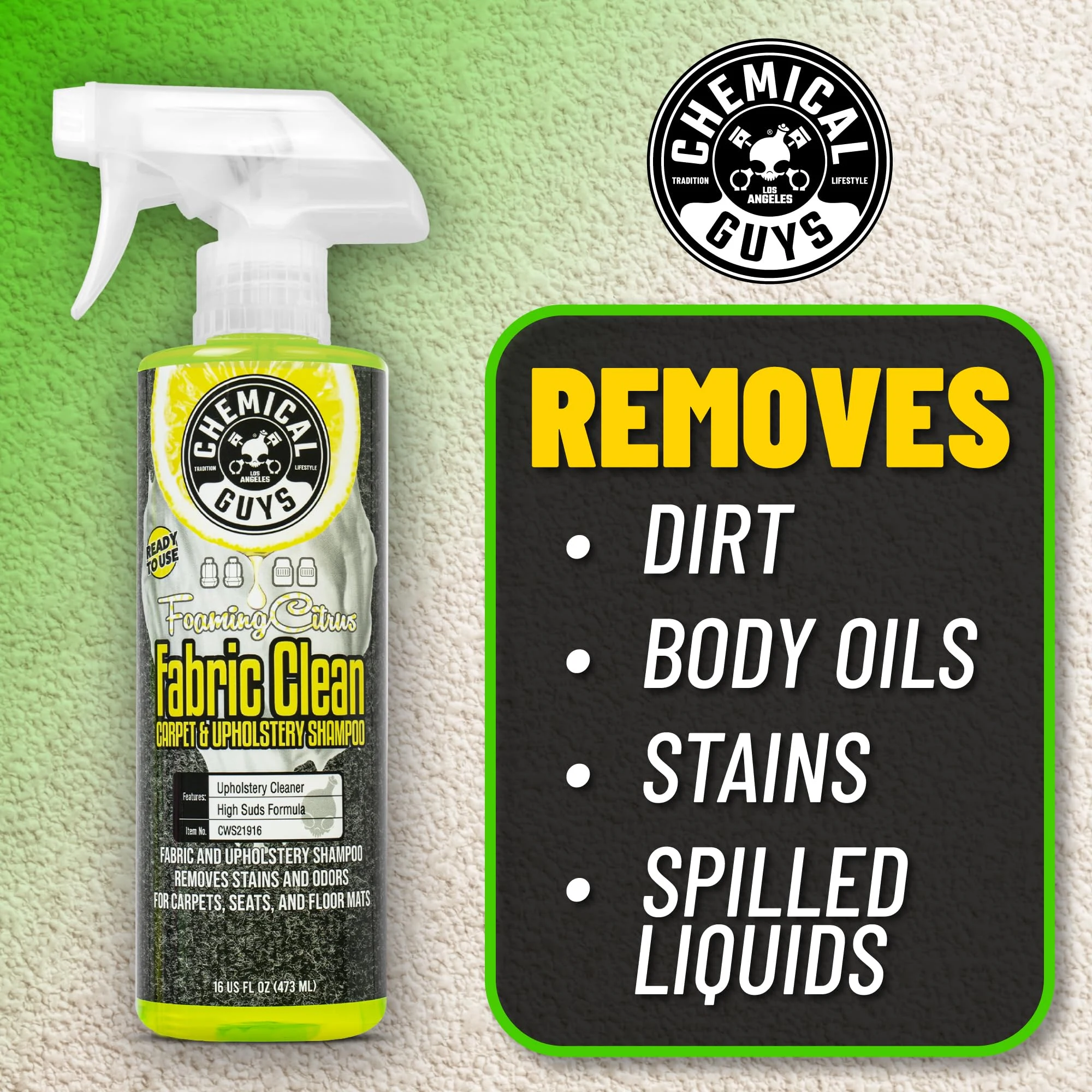 Chemical Guys Citrus Fabric & Carpet Cleaner Spray with Brush Kit, 16 oz product photo, view 7 of 8
