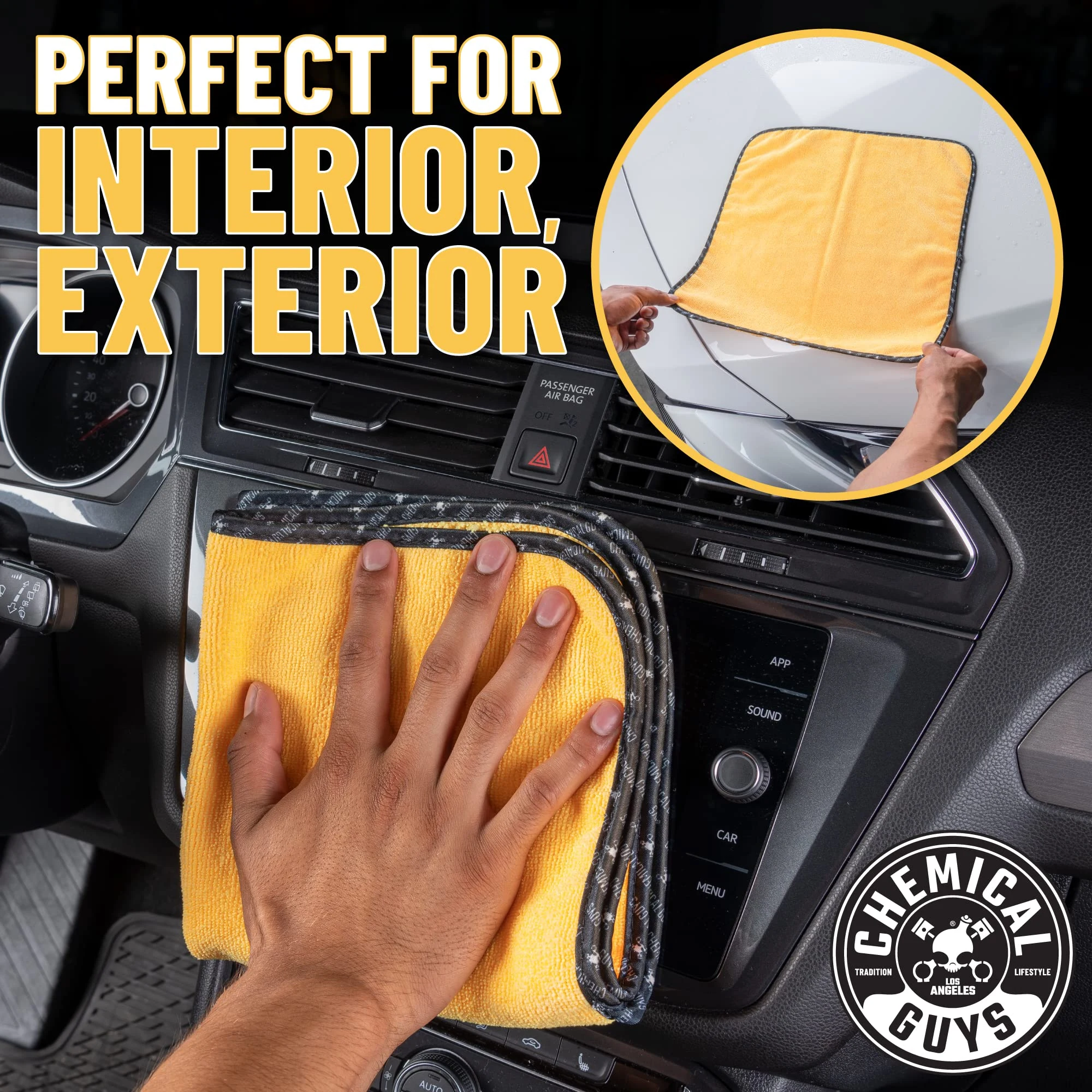 Chemical Guys Large Microfiber Drying Towel for Cars, 36 x 25 in, Yellow product photo, view 4 of 7