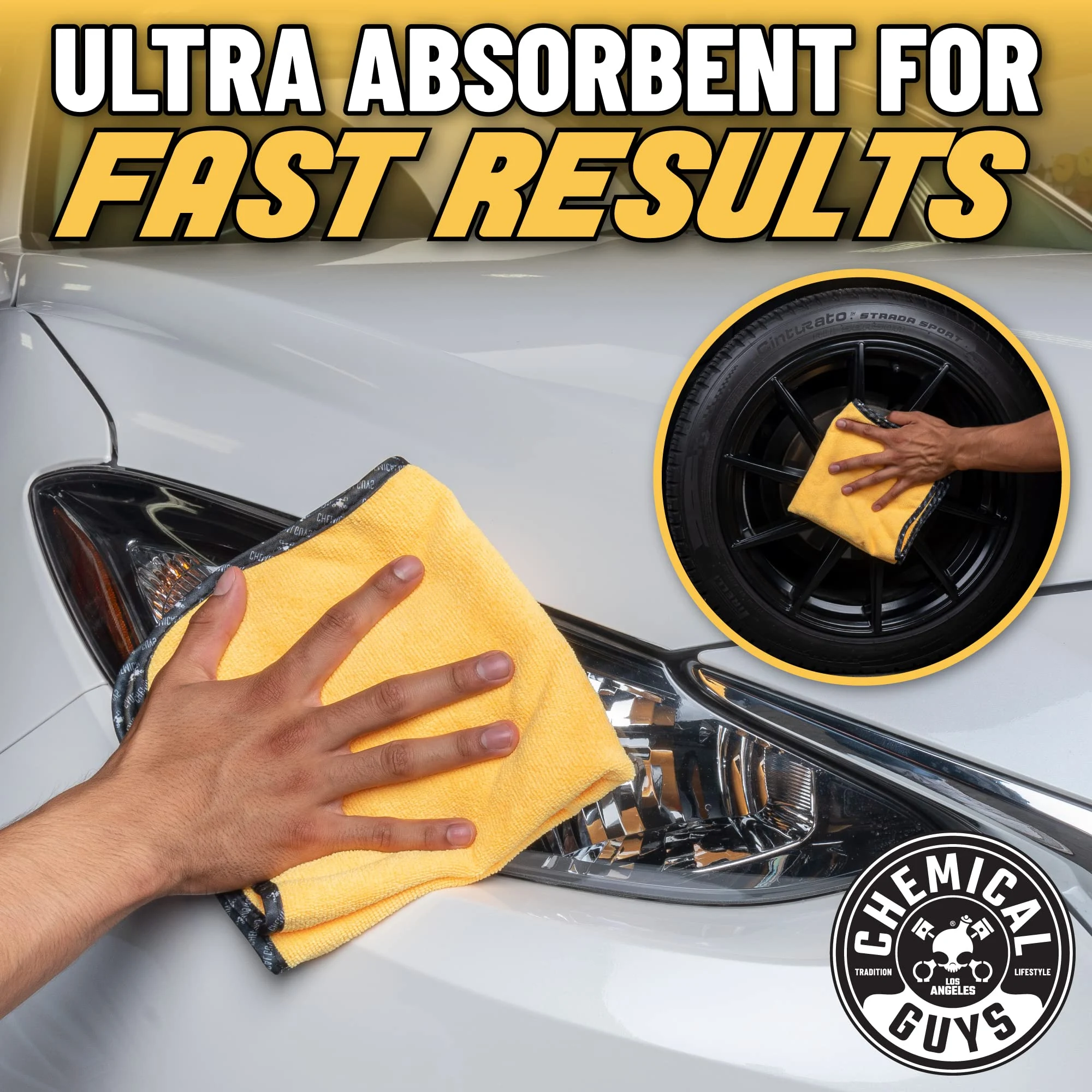 Chemical Guys Large Microfiber Drying Towel for Cars, 36 x 25 in, Yellow product photo, view 7 of 7