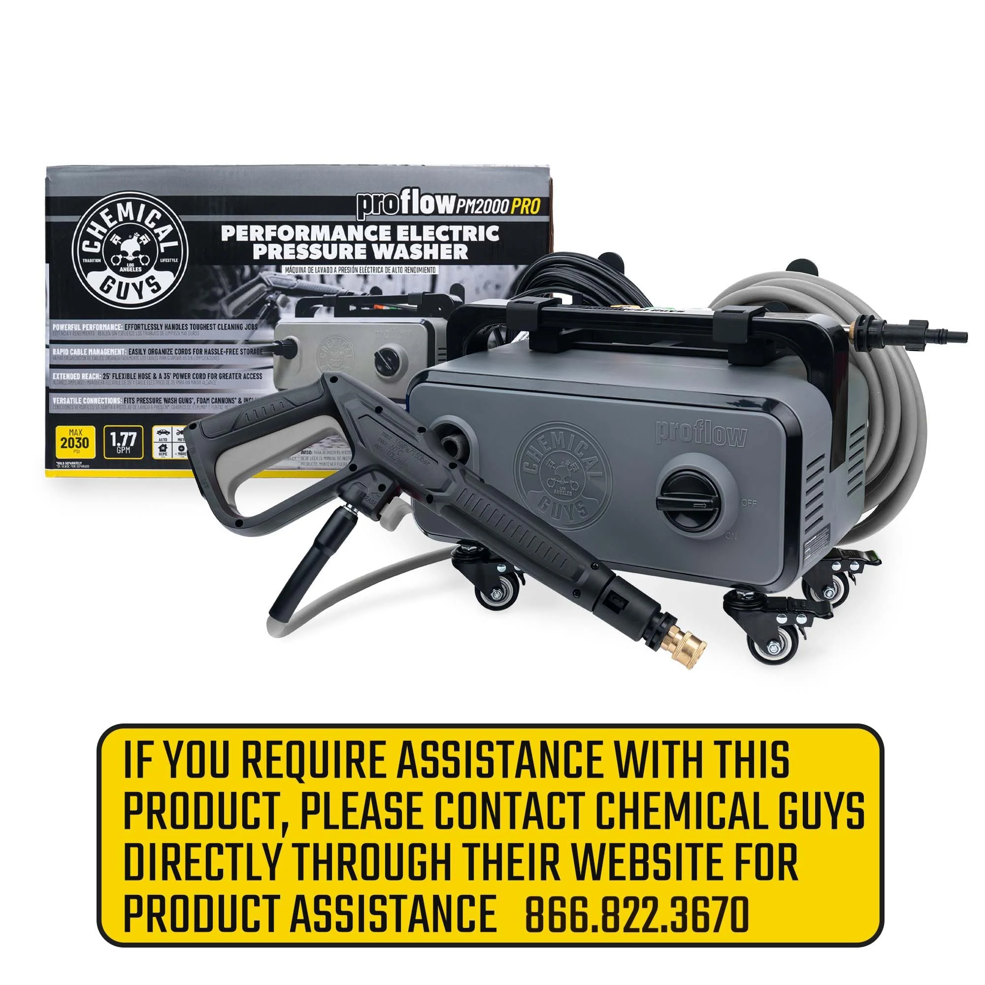 Chemical Guys PM2000 PRO Electric Pressure Washer, 2030 PSI, 25 ft Hose product photo, view 4 of 8