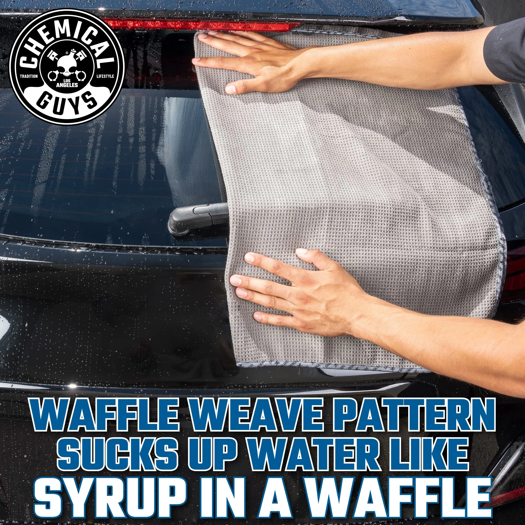 Chemical Guys Waffle Weave Gray Matter Microfiber Drying Towel, 25 x 36 in product photo, view 5 of 7