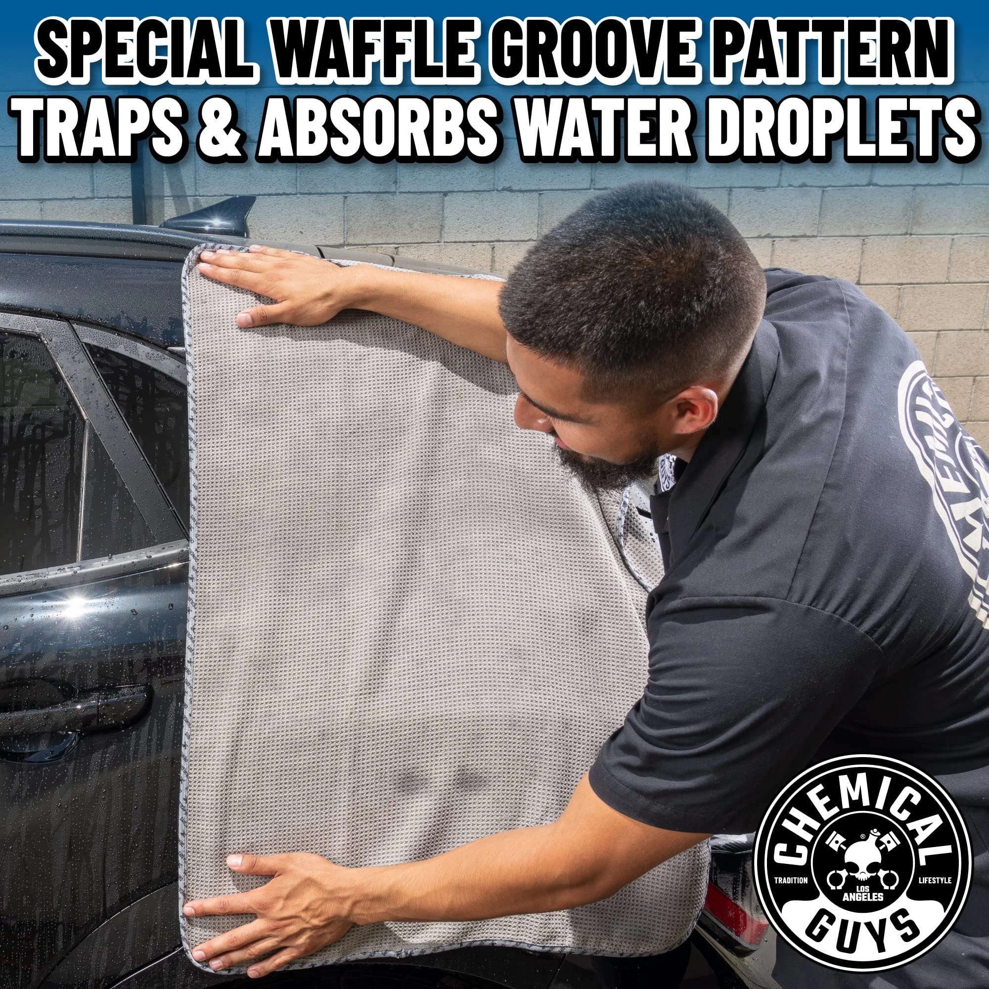 Chemical Guys Waffle Weave Gray Matter Microfiber Drying Towel, 25 x 36 in product photo, view 6 of 7