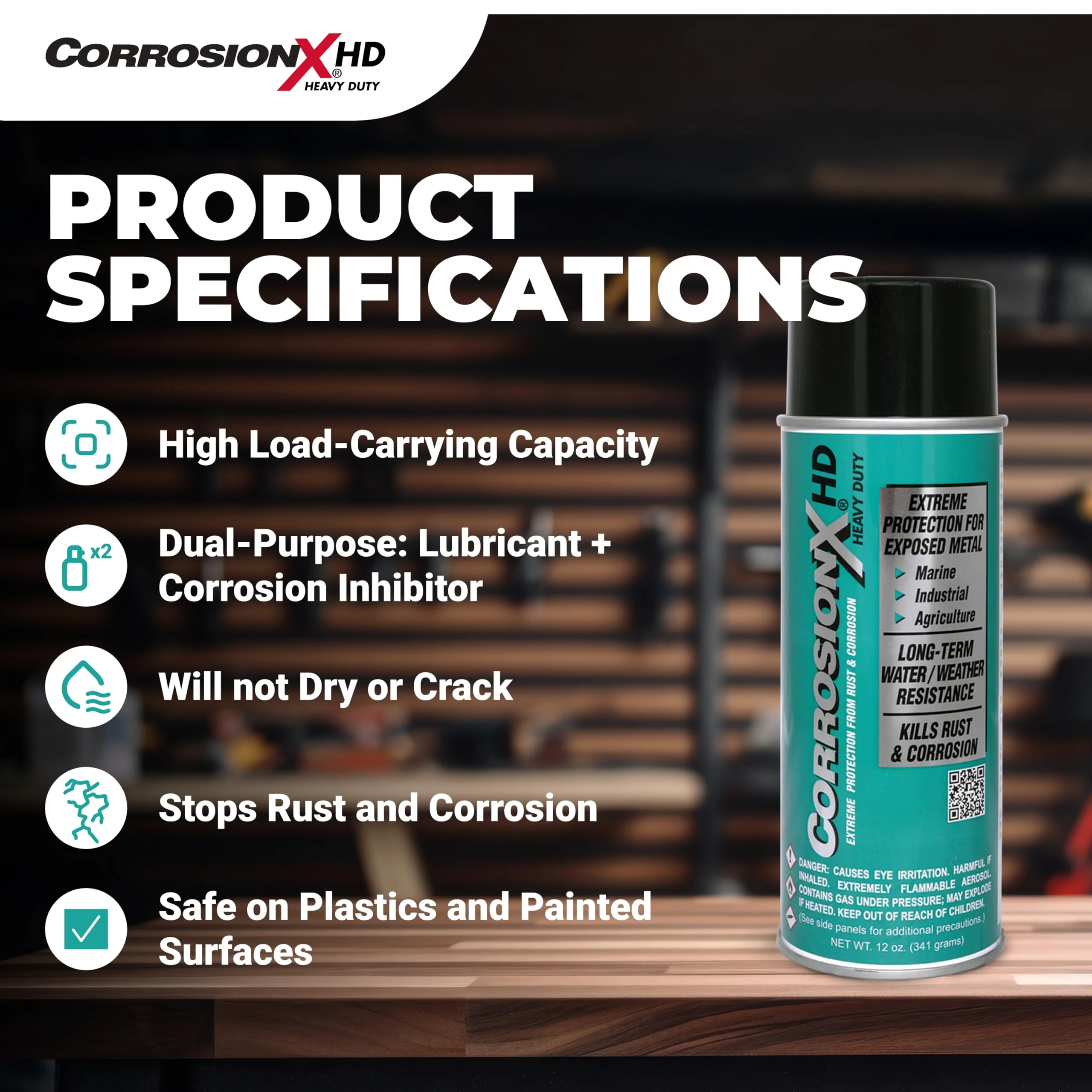 CorrosionX Heavy Duty Anti Rust Spray, Dripless Self-Healing Corrosion Inhibitor with Waterproof Barrier for Marine, Agricult product photo, view 6 of 7