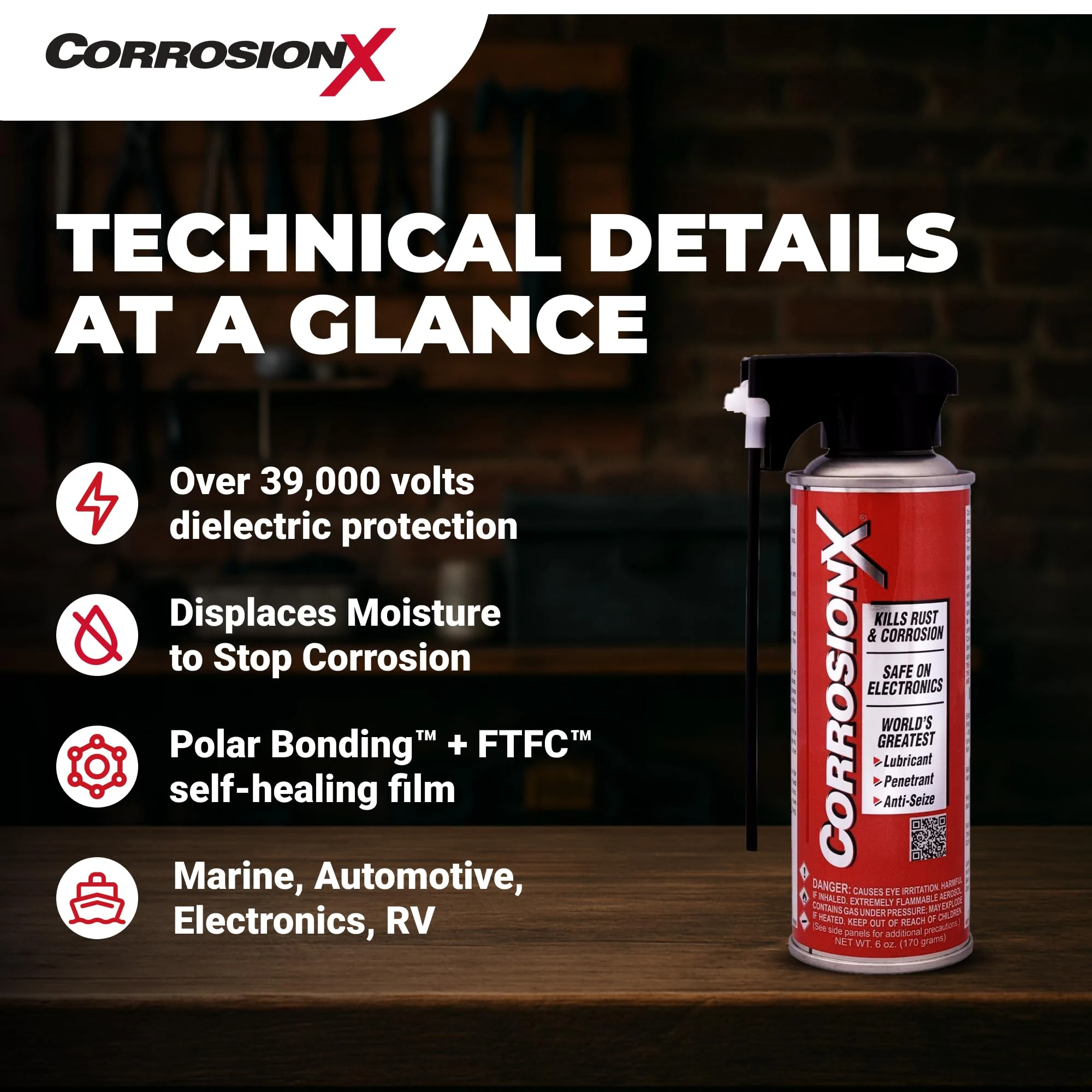 CorrosionX Rust Inhibitor, Industrial-Strength Dielectric Corrosion Prevention, Lubricant & Penetrant for Marine, Automotive product photo, view 7 of 7