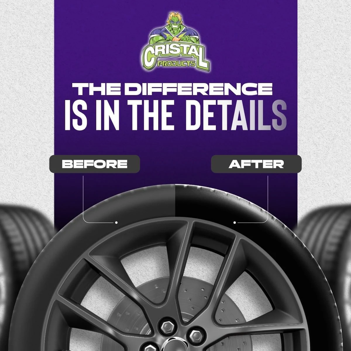 Cristal Products Untouchable Tire Shine Spray – Long-Lasting Wet Tire Finish for Deep Gloss & Protection – Waterproof Tire Sh product photo, view 3 of 7
