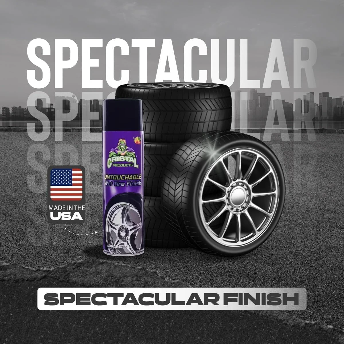 Cristal Products Untouchable Tire Shine Spray – Long-Lasting Wet Tire Finish for Deep Gloss & Protection – Waterproof Tire Sh product photo, view 5 of 7