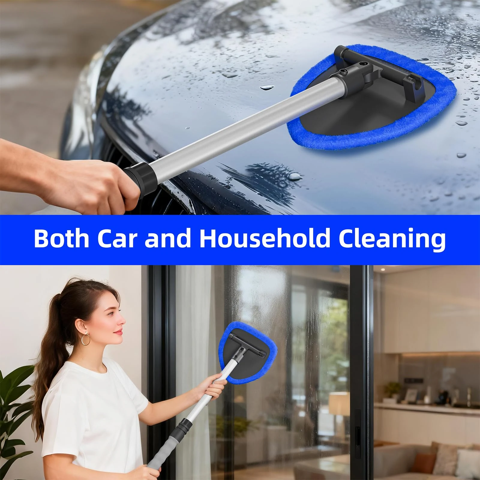 desin Windshield Cleaning Tool, Car Window Cleaner Windshield Cleaner with 4 Reusable and Washable Microfiber Pads and Extend product photo, view 5 of 6