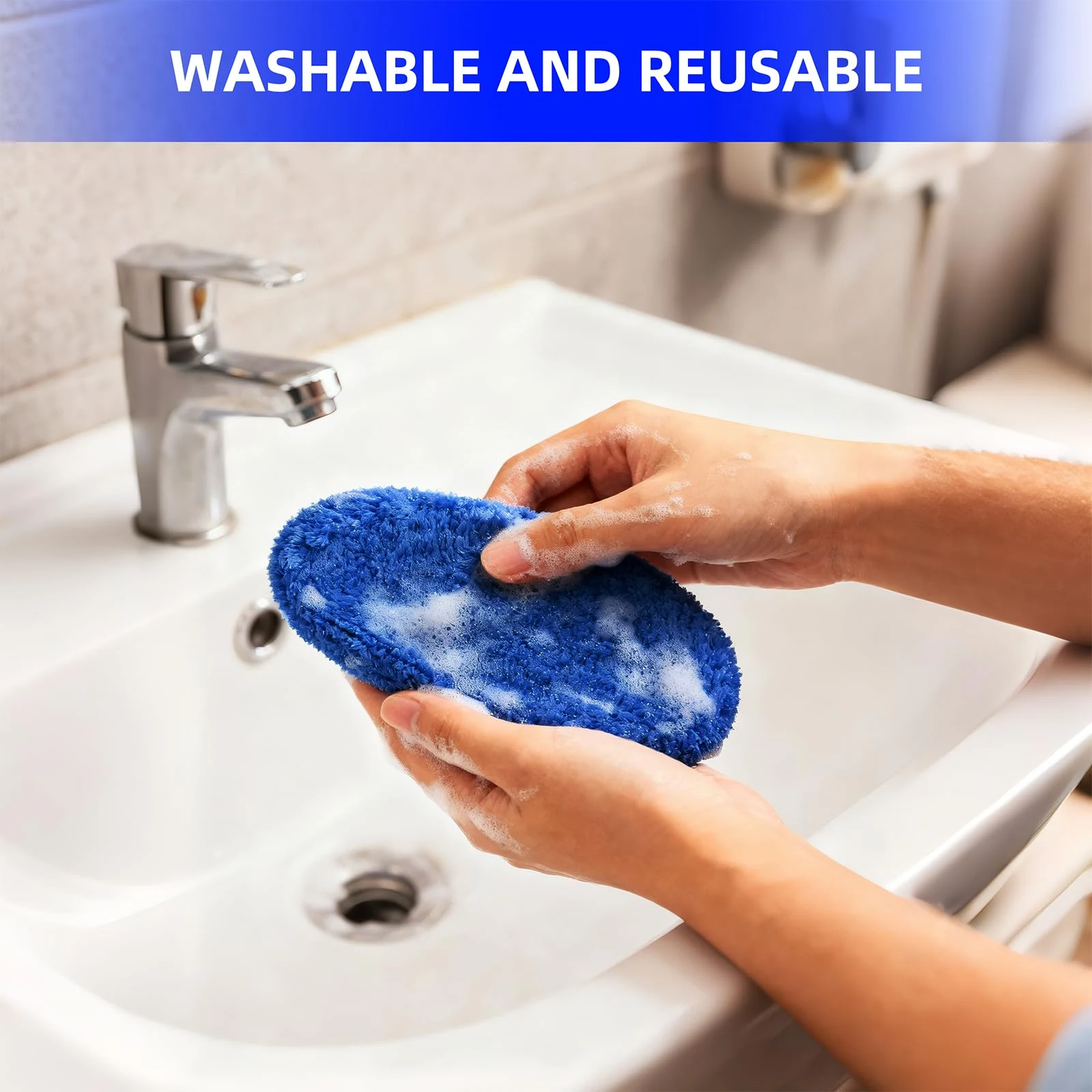 desin Windshield Cleaning Tool, Car Window Cleaner Windshield Cleaner with 4 Reusable and Washable Microfiber Pads and Extend product photo, view 6 of 6