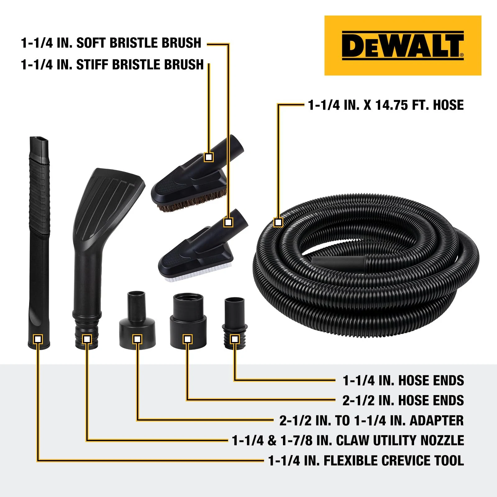 DEWALT 8-Piece Car Detailing Vacuum Hose Accessory Kit supplied product image