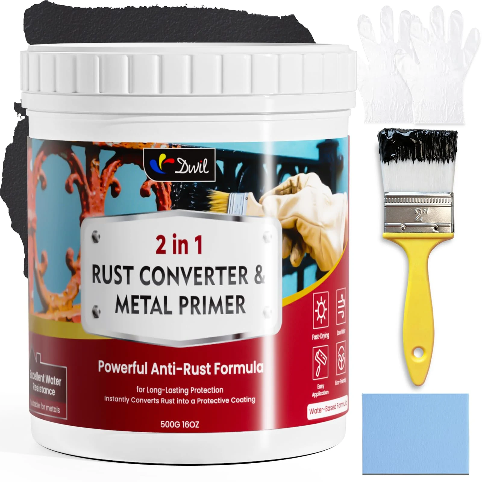 DWIL Rust Converter for Metal, 𝟮 𝗶𝗻 𝟭 𝗛𝗶𝗴𝗵-𝗙𝗹𝗼𝘄 Fluidity Metal Paint, Converts Rust to Long-Lasting Protective Co product photo, view 2 of 7