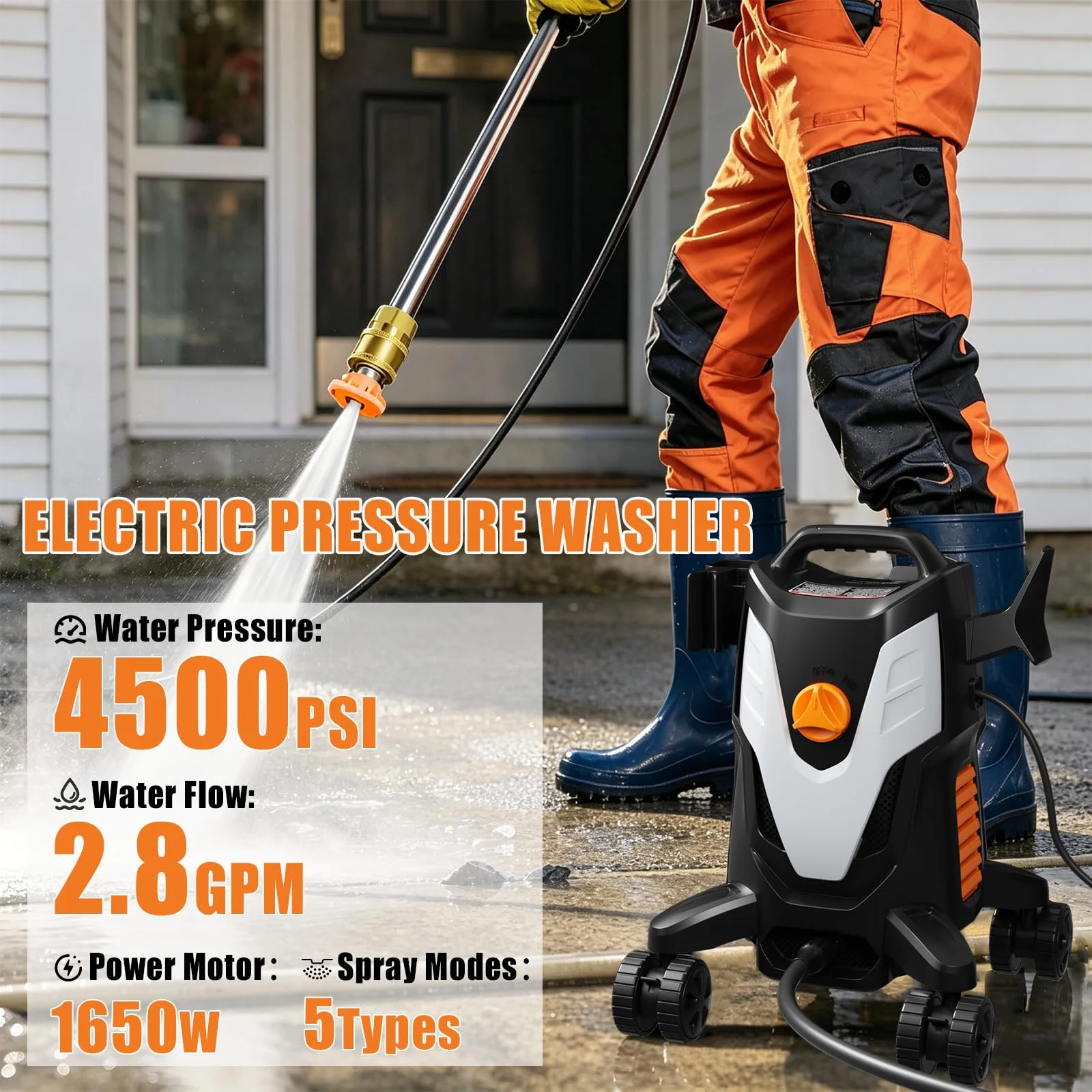 Electric Pressure Washer 4500PSI 2.8 GPM with Anti-Tipping Technology product photo, view 6 of 7