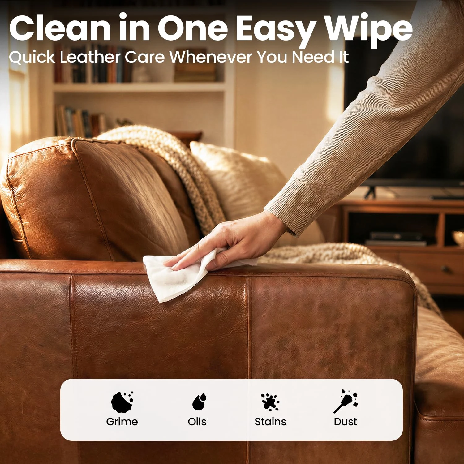 EVEO Leather Cleaner Wipes 4-in-1 Leather Cleaner and Conditioner for Furniture - 3 Pack (90 Total) Leather Couch Cleaner, Ca product photo, view 3 of 6