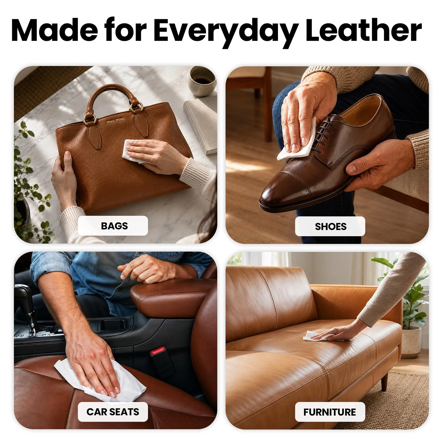 EVEO Leather Cleaner Wipes 4-in-1 Leather Cleaner and Conditioner for Furniture - 3 Pack (90 Total) Leather Couch Cleaner, Ca product photo, view 4 of 6