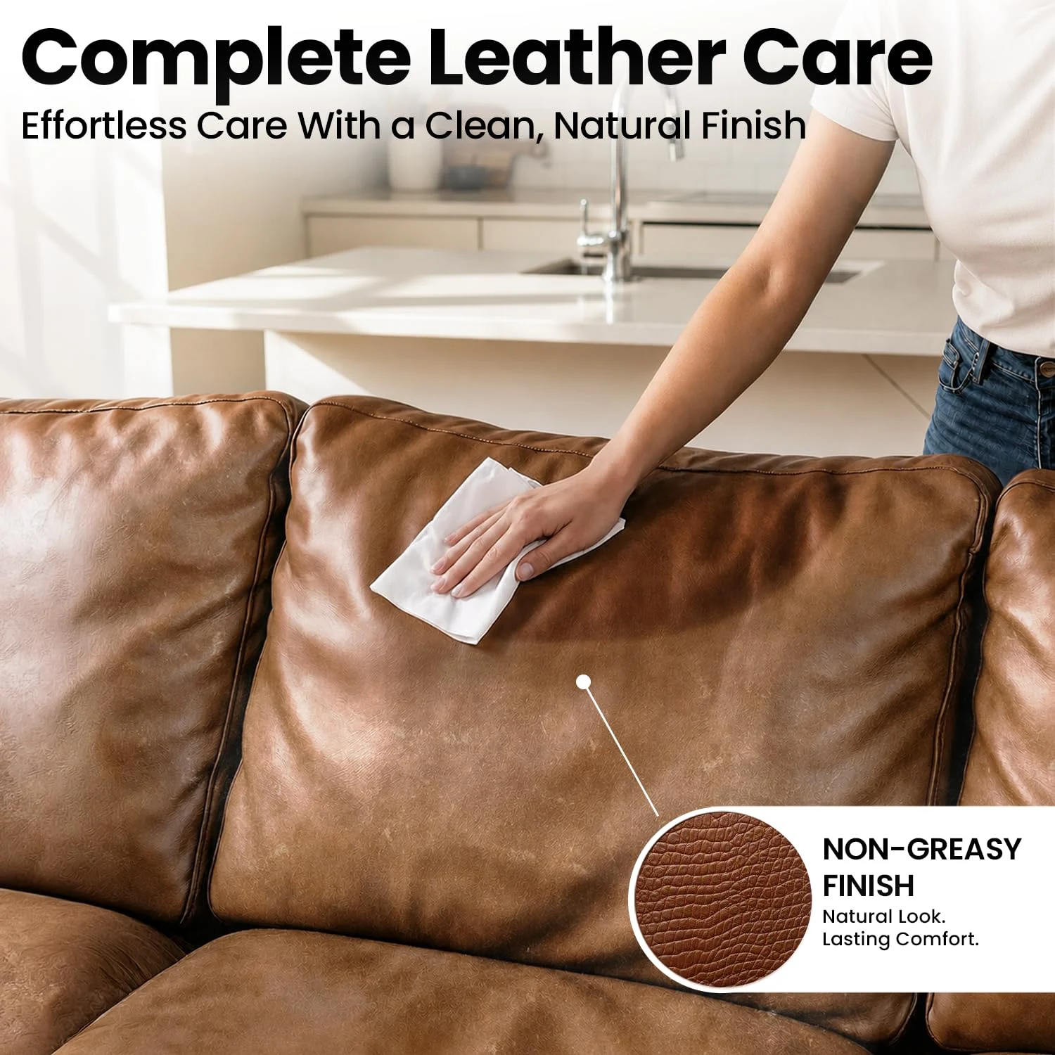 EVEO Leather Cleaner Wipes 4-in-1 Leather Cleaner and Conditioner for Furniture - 3 Pack (90 Total) Leather Couch Cleaner, Ca product photo, view 5 of 6