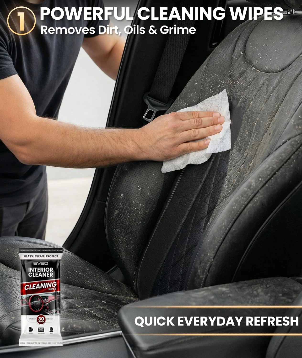 EVEO Car Wipes Interior Cleaning Kit -3-in-1 Car Cleaning Wipes Car Interior Wipes product photo, view 4 of 6