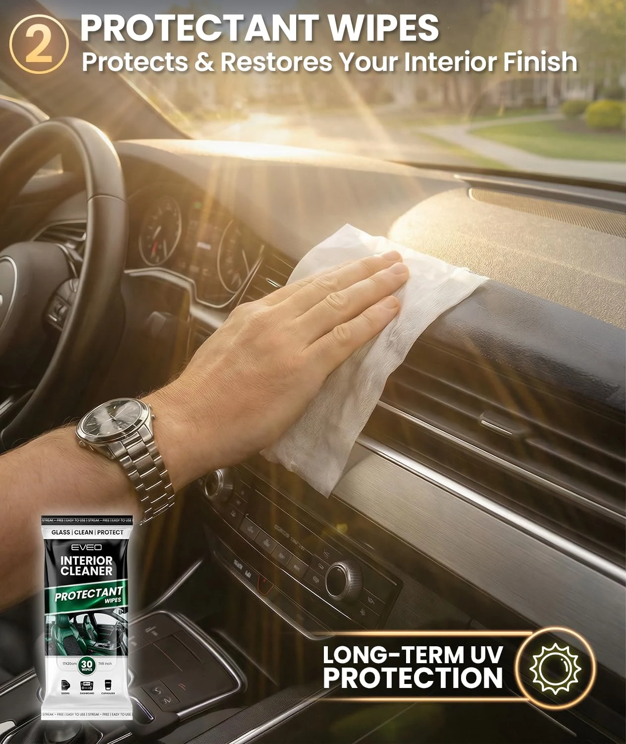 EVEO Car Wipes Interior Cleaning Kit -3-in-1 Car Cleaning Wipes Car Interior Wipes product photo, view 5 of 6
