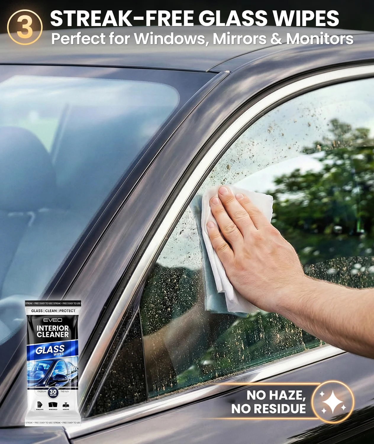 EVEO Car Wipes Interior Cleaning Kit -3-in-1 Car Cleaning Wipes Car Interior Wipes product photo, view 6 of 6