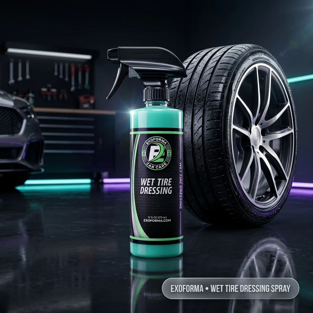 ExoForma Wet Tire Dressing Spray - Extremely High Shine Tire Dressing for That Wet Look - No Sling, Non-Greasy Silicone Formu product photo, view 1 of 7