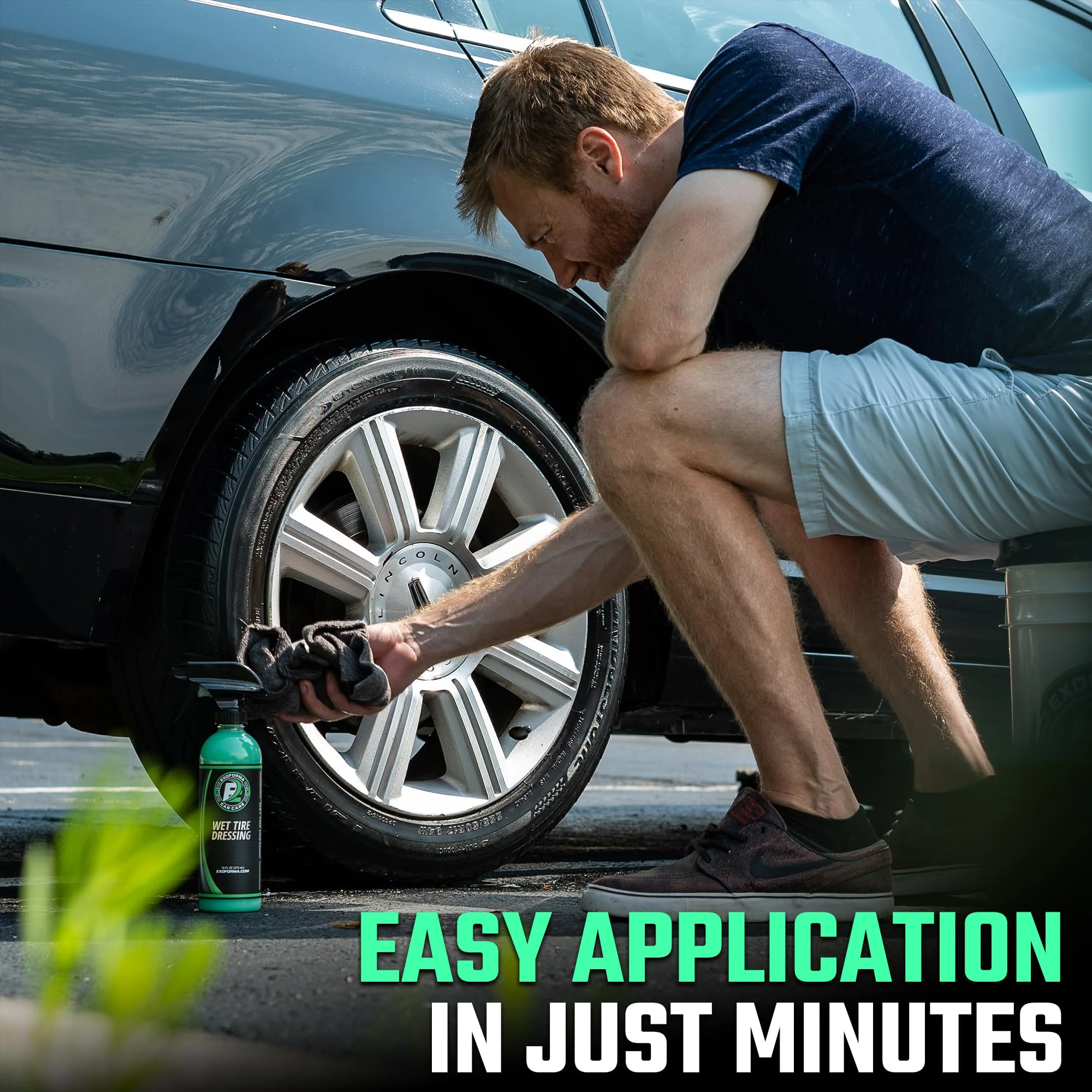 ExoForma Wet Tire Dressing Spray - Extremely High Shine Tire Dressing for That Wet Look - No Sling, Non-Greasy Silicone Formu product photo, view 6 of 7