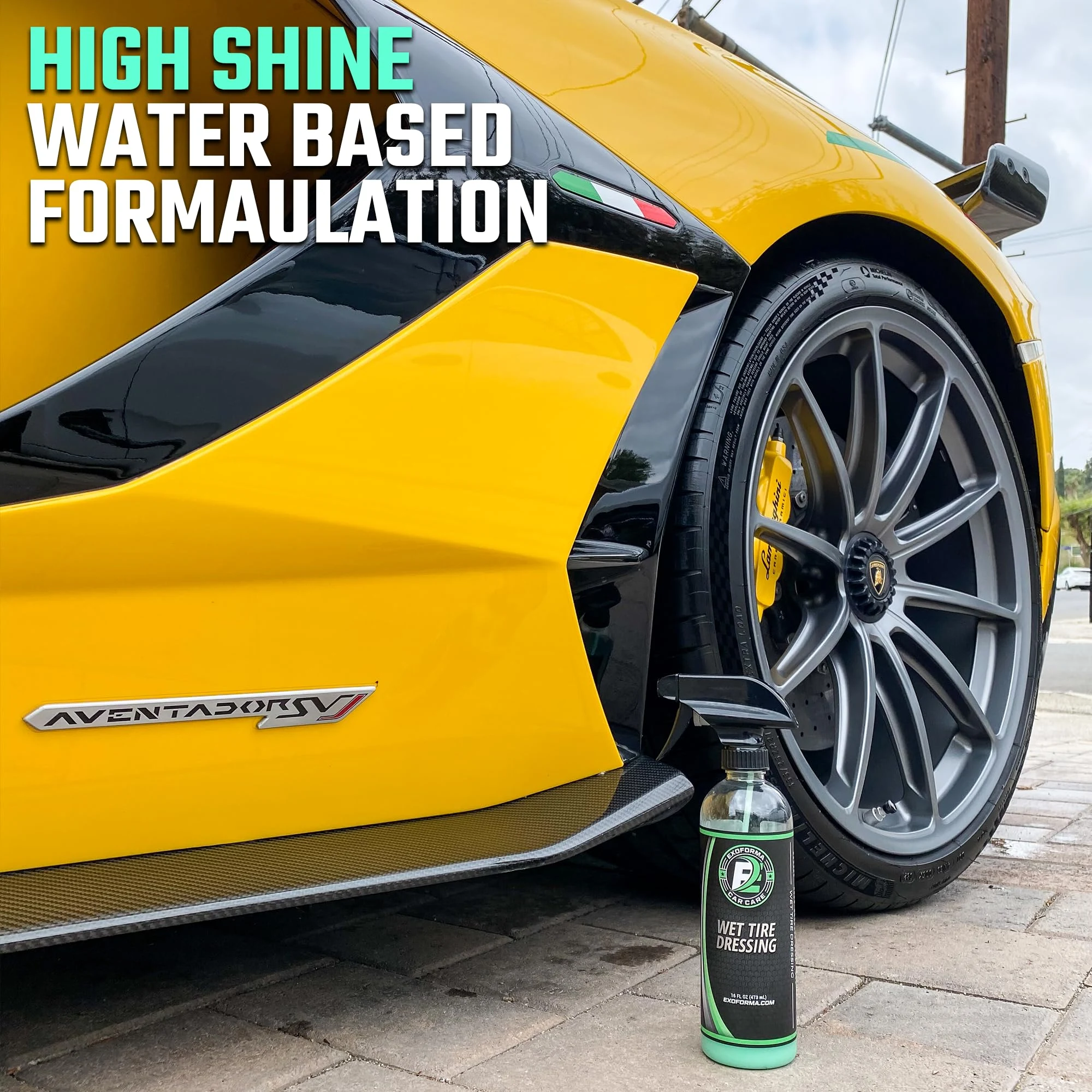ExoForma Wet Tire Dressing Spray - Extremely High Shine Tire Dressing for That Wet Look - No Sling, Non-Greasy Silicone Formu product photo, view 7 of 7