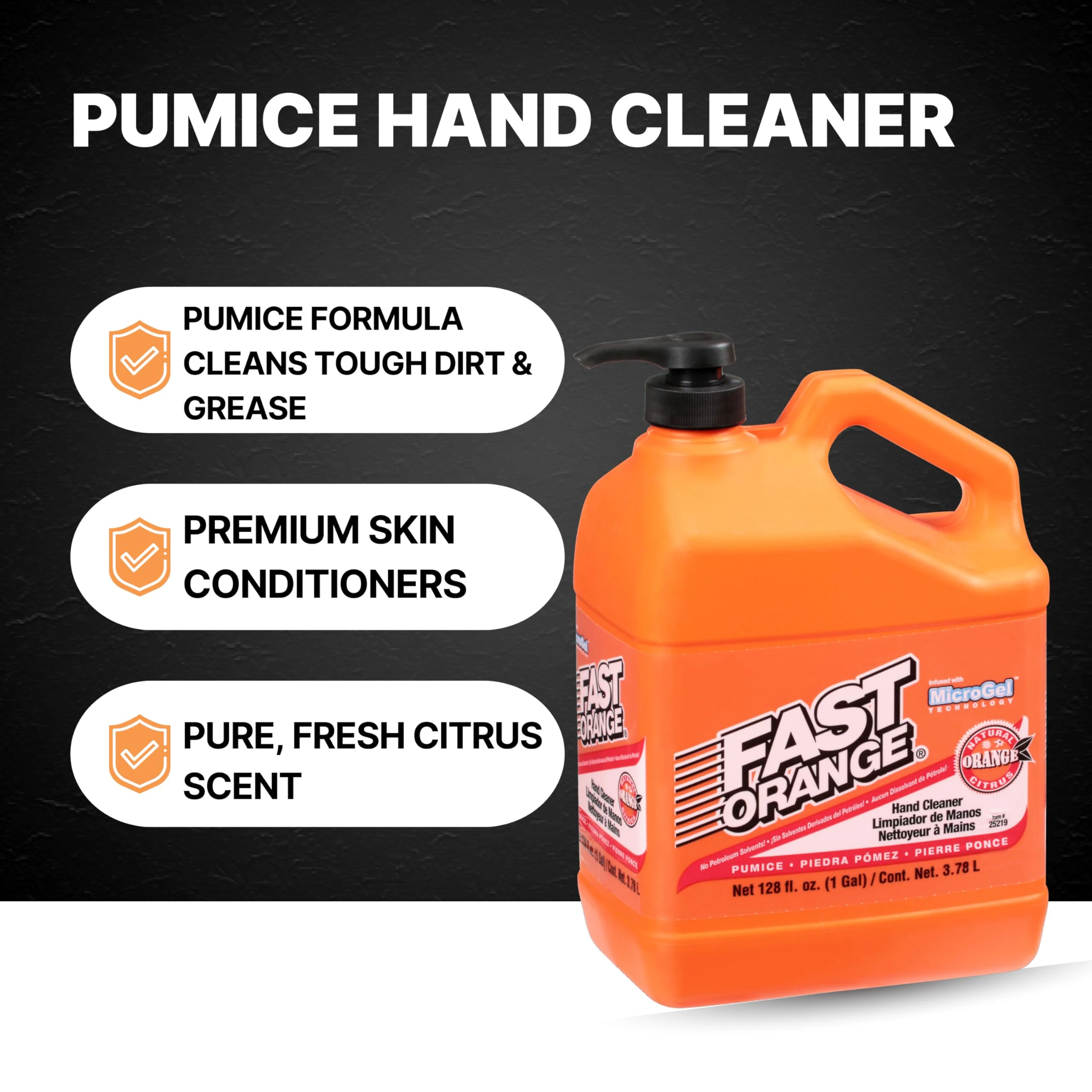 Fast Orange 25219 Pumice Lotion, Heavy Duty Hand Cleaner, Natural Citrus Scent, Waterless Cleaner for Mechanics, Strong Greas product photo, view 4 of 8
