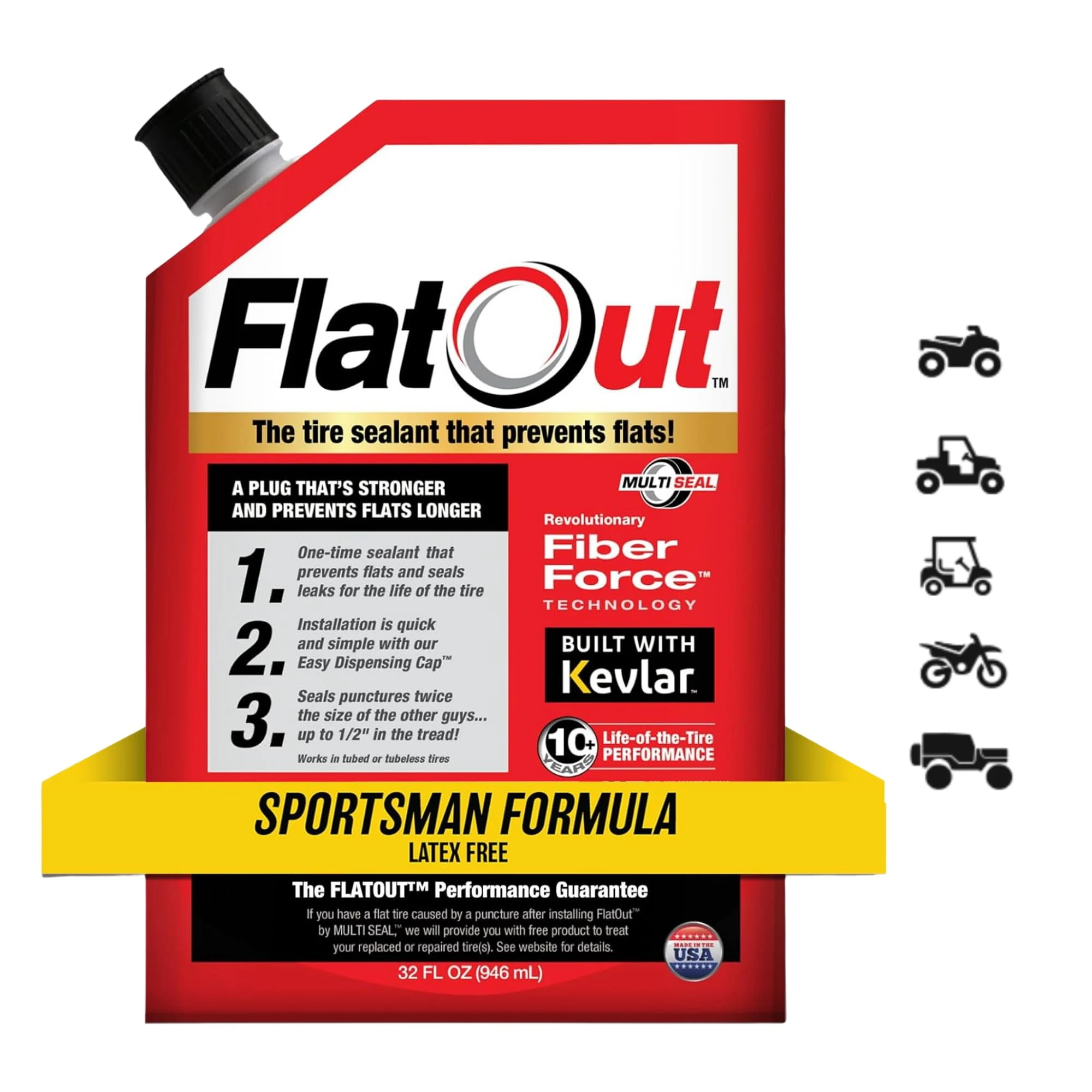 FlatOut Tire Sealant Sportsman Formula - Prevent Flat Tires, Seal Leaks, Contains Kevlar, 32-Ounce Bottle, 1-Pack… product photo, view 2 of 7