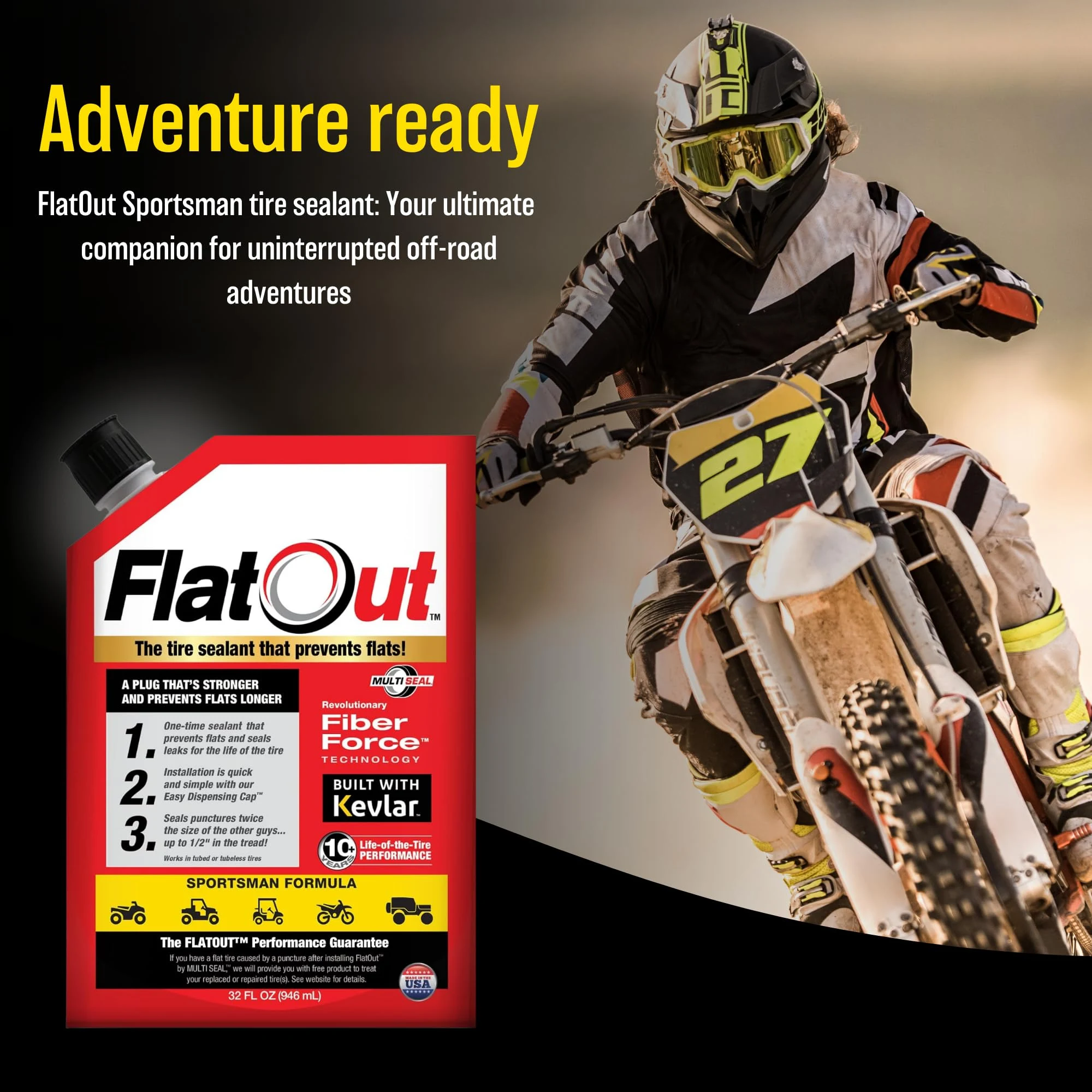 FlatOut Tire Sealant Sportsman Formula - Prevent Flat Tires, Seal Leaks, Contains Kevlar, 32-Ounce Bottle, 1-Pack… product photo, view 3 of 7