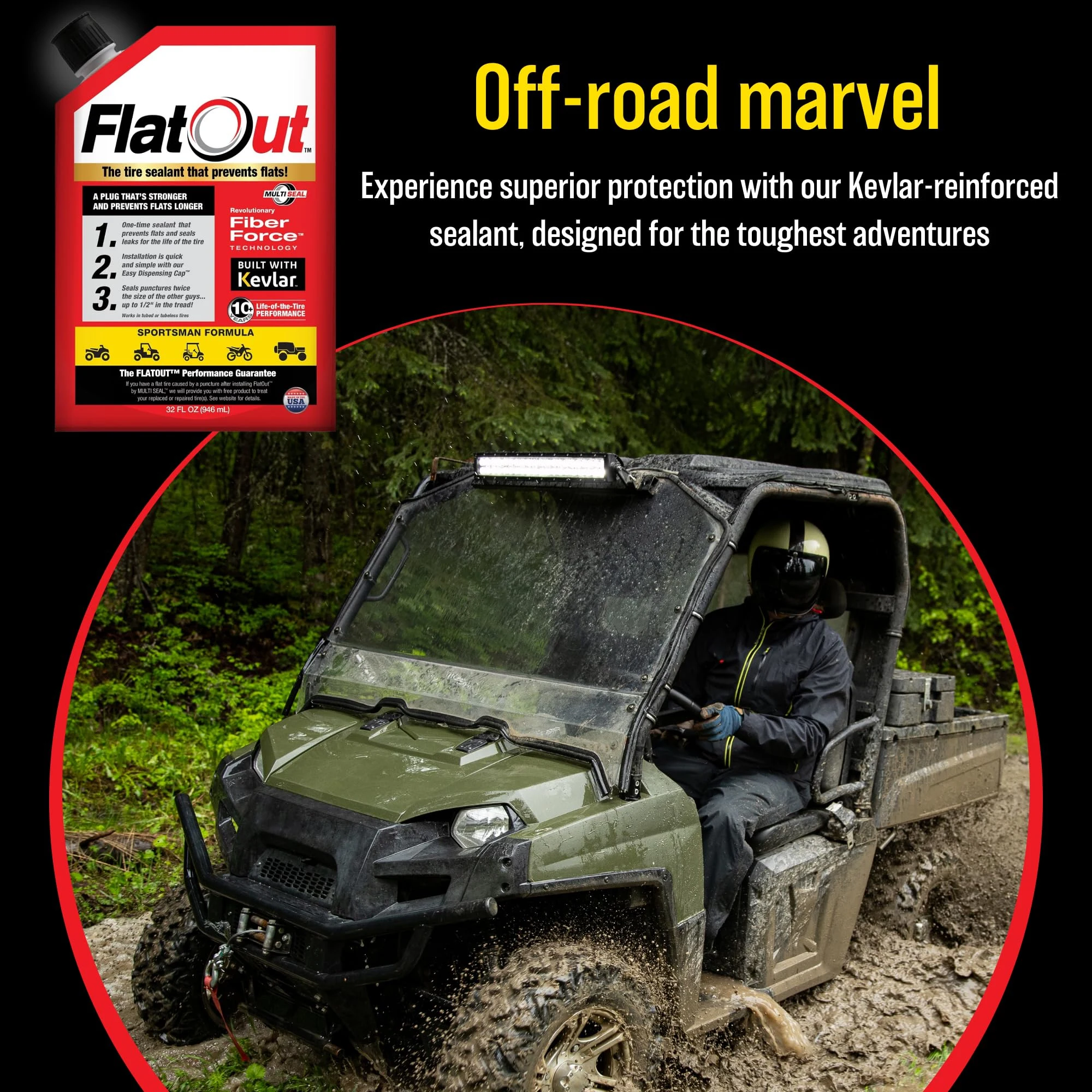 FlatOut Tire Sealant Sportsman Formula - Prevent Flat Tires, Seal Leaks, Contains Kevlar, 32-Ounce Bottle, 1-Pack… product photo, view 4 of 7