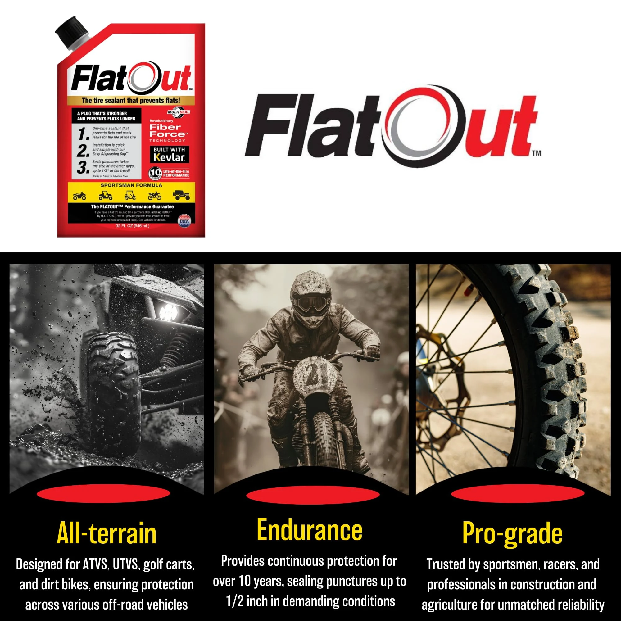 FlatOut Tire Sealant Sportsman Formula - Prevent Flat Tires, Seal Leaks, Contains Kevlar, 32-Ounce Bottle, 1-Pack… product photo, view 5 of 7
