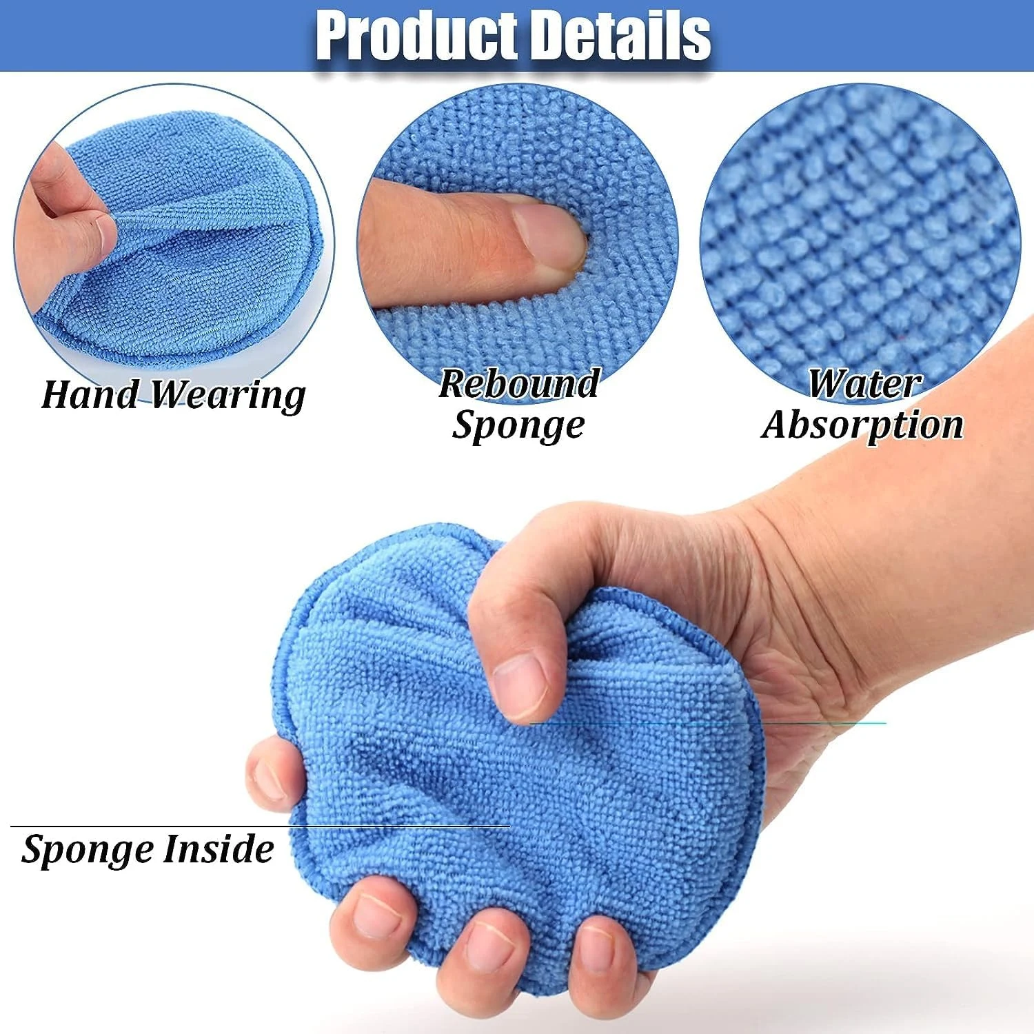 FONAROLL Microfiber Wax Applicator Pads, Car Wax Applicator with Finger Pocket, Buffing & Detail Polishing Foam Pads for Car product photo, view 4 of 7