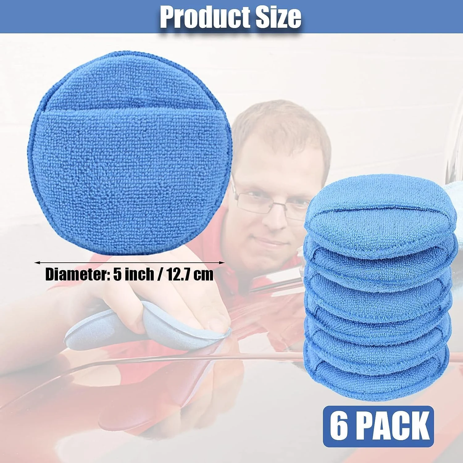 FONAROLL Microfiber Wax Applicator Pads, Car Wax Applicator with Finger Pocket, Buffing & Detail Polishing Foam Pads for Car product photo, view 5 of 7