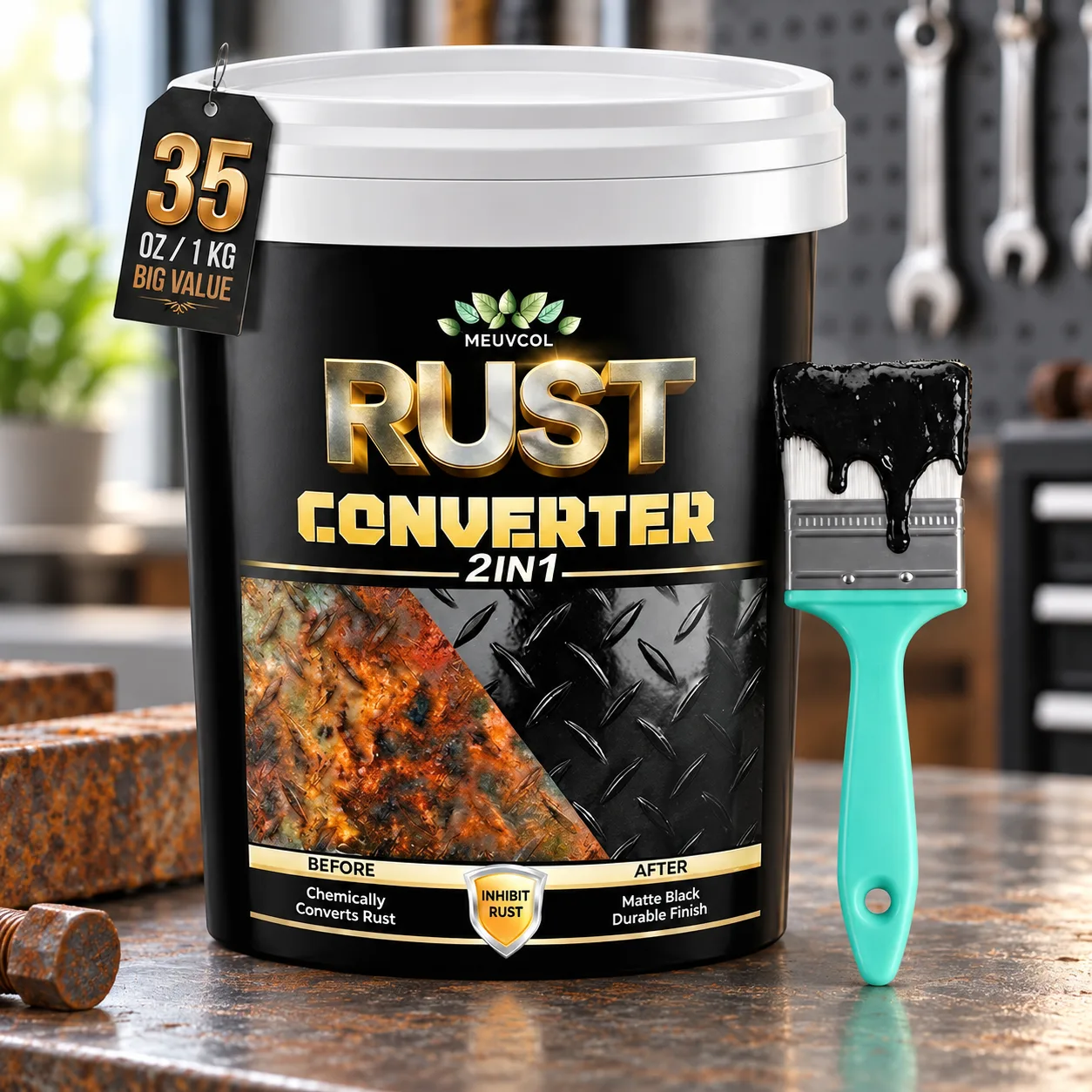 2 in 1 Rust Converter & Metal Primer, 35 oz Black Rust Reformer Paint for Metal, Trailer, Truck Frame, Car Chassis, Ultra Rus product photo, view 9 of 15