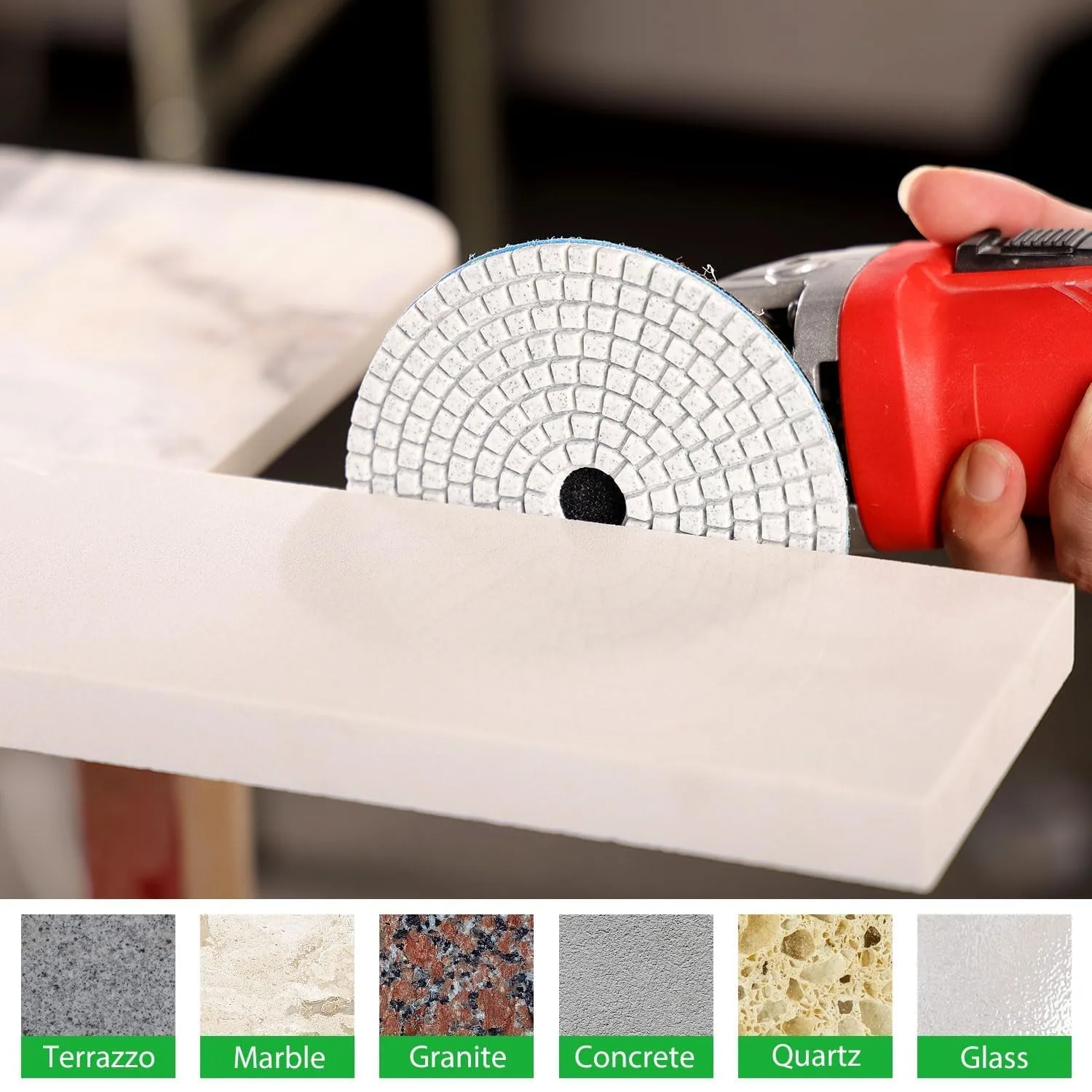 4 Inch Diamond Polishing Pads with 5/8’’-11 Backer Pad, 12PCS Wet/Dry Granite Stone Polish Pad Kit for Drill, Grinder, Polish product photo, view 15 of 16