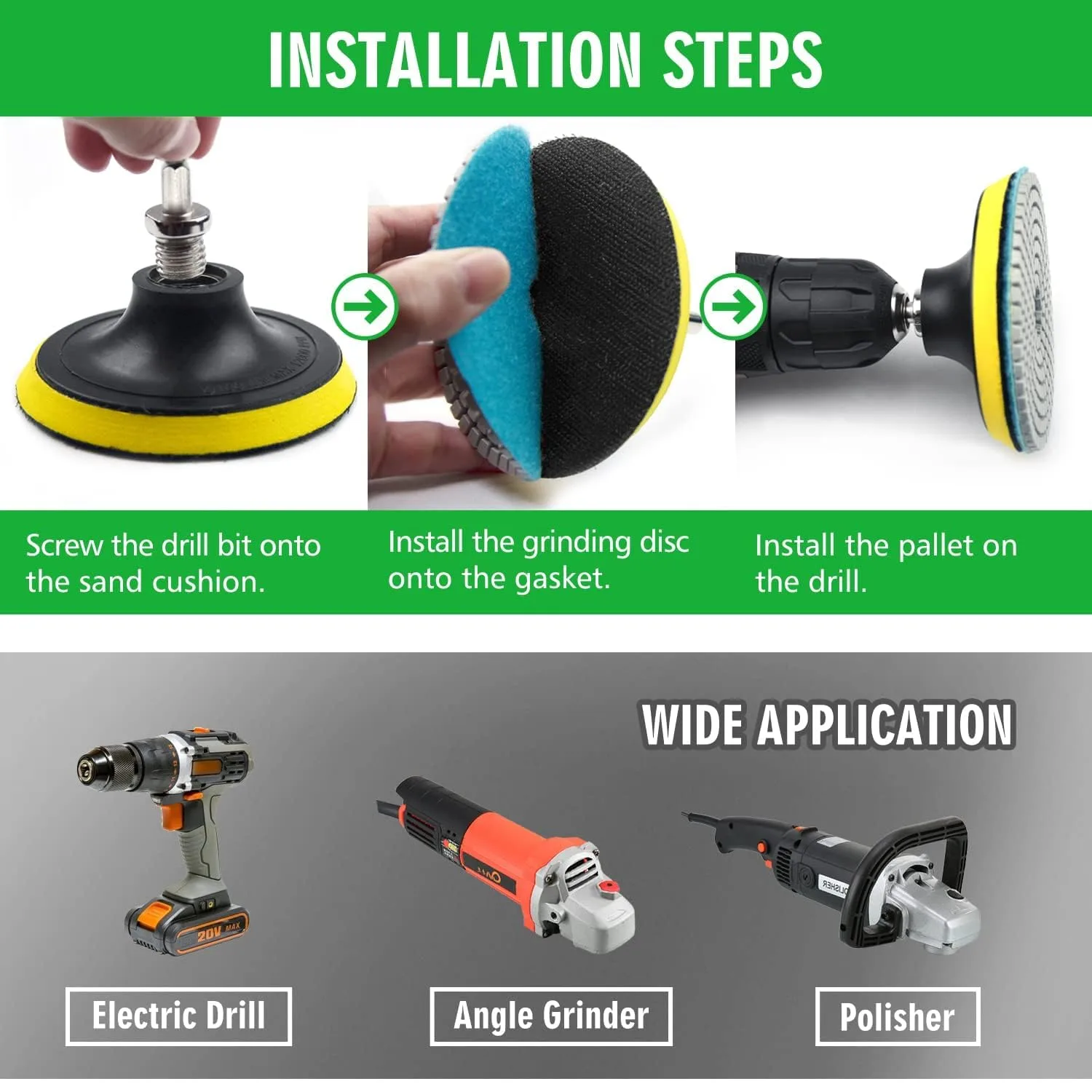 4 Inch Diamond Polishing Pads with 5/8’’-11 Backer Pad, 12PCS Wet/Dry Granite Stone Polish Pad Kit for Drill, Grinder, Polish product photo, view 16 of 16