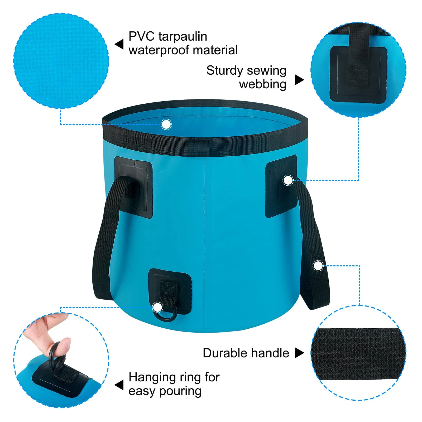 5 Gallon Collapsible Bucket with Handle, Car Wash Bucket Foldable Water Storage Container for Camping Fishing Beach Gardening product photo, view 5 of 15