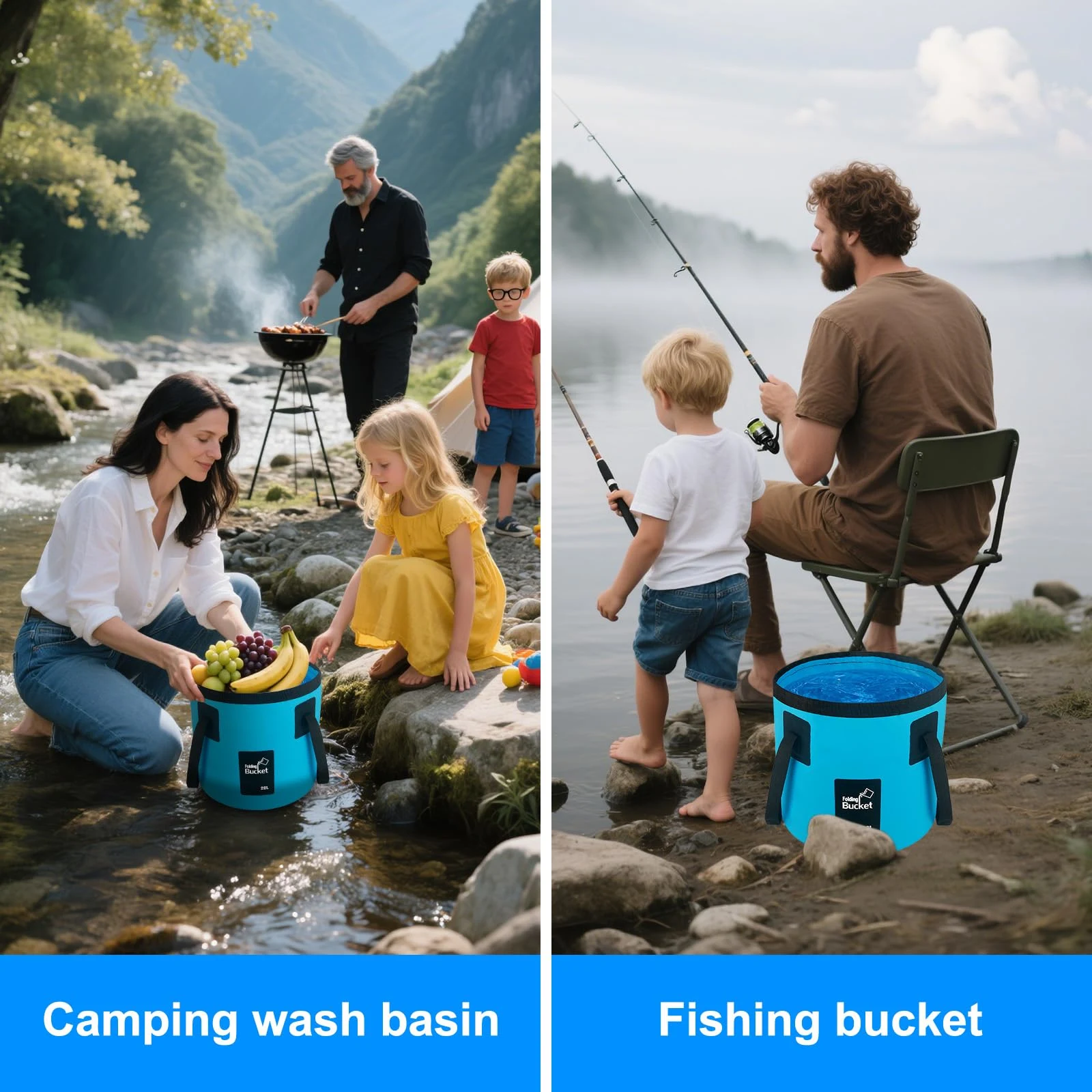 5 Gallon Collapsible Bucket with Handle, Car Wash Bucket Foldable Water Storage Container for Camping Fishing Beach Gardening product photo, view 7 of 15
